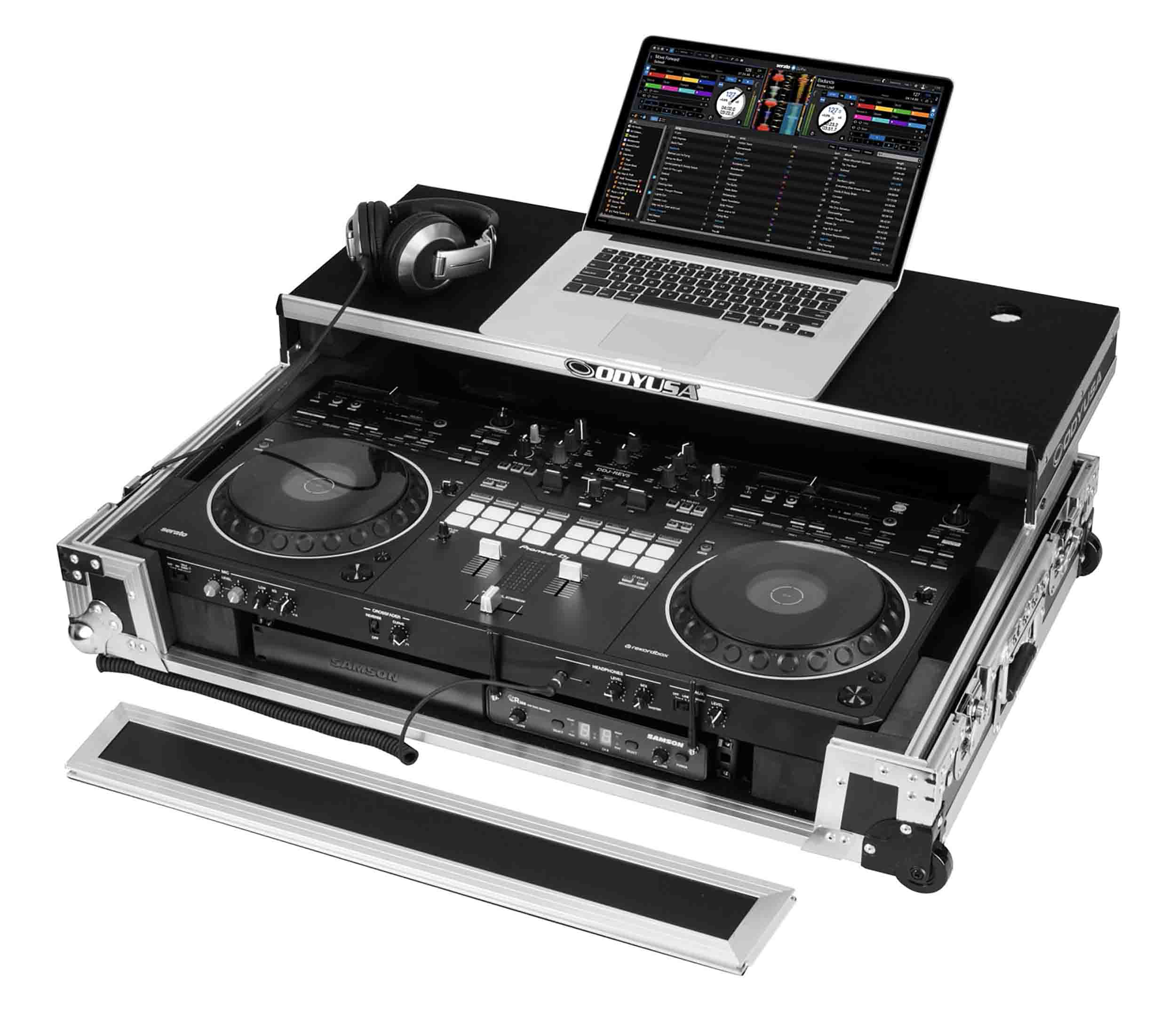 Odyssey FZGSDDJREV5CW, 1U Flight Case for DDJ-REV5 with Glide Style Laptop Platform and Corner Wheels by Odyssey