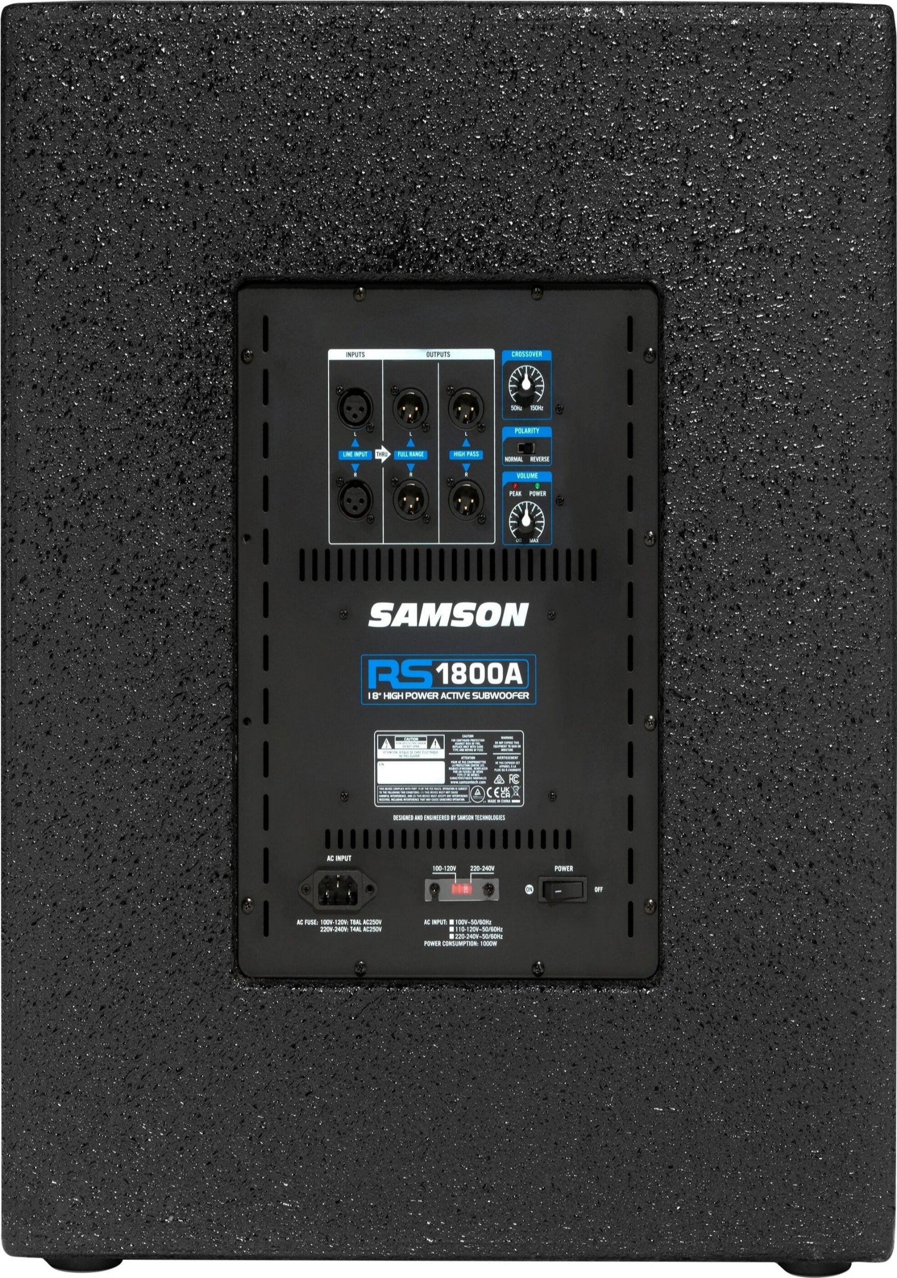 Samson RS1800A, 1000-Watt Active Subwoofer Speaker with 18-Inch Driver - Black by Samson