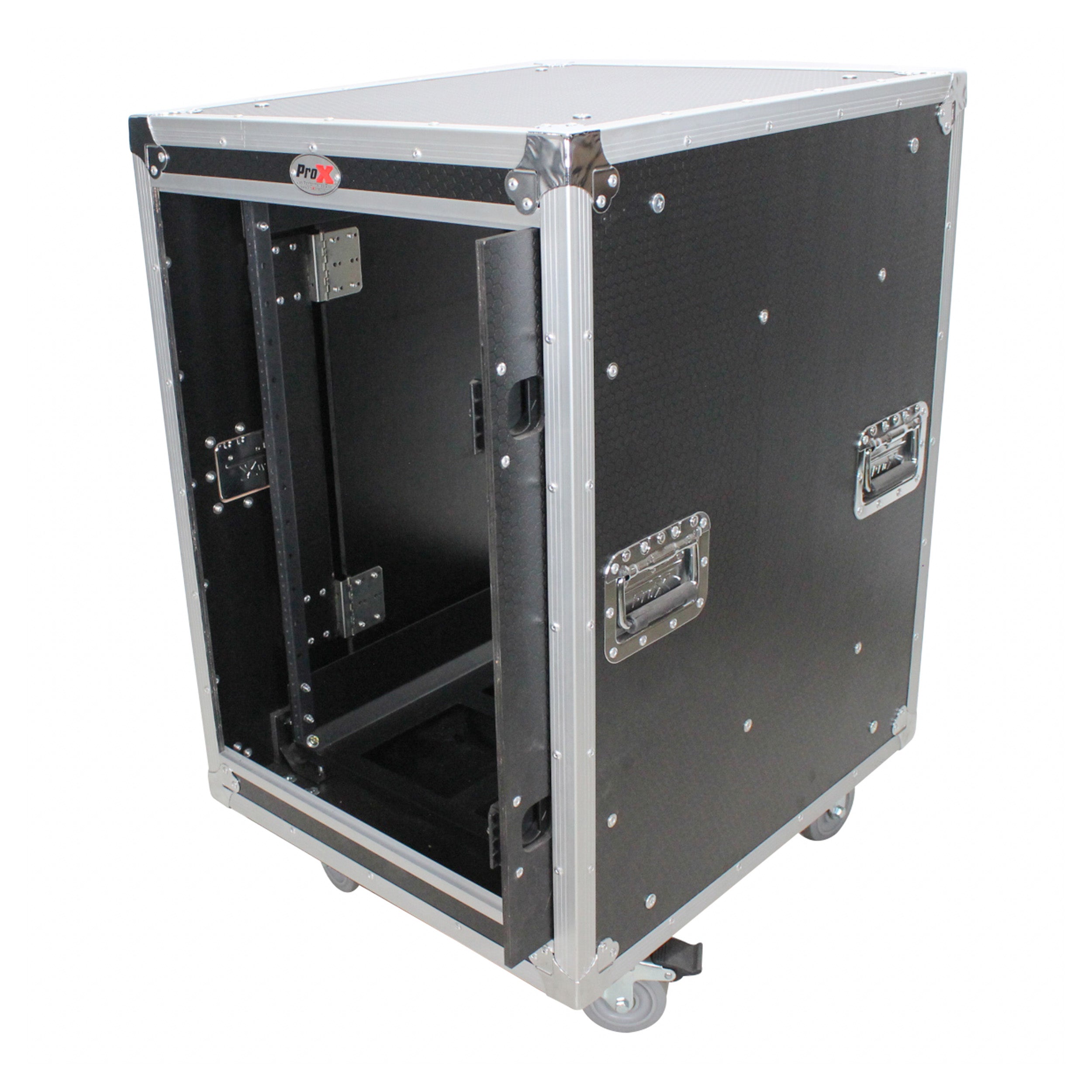 ProX T-16USLAM20, 16U 20" Deep Vertical Rack Shock Mount Case with 2 Sliding Slam Doors and 4" Caster Wheels by ProX Cases