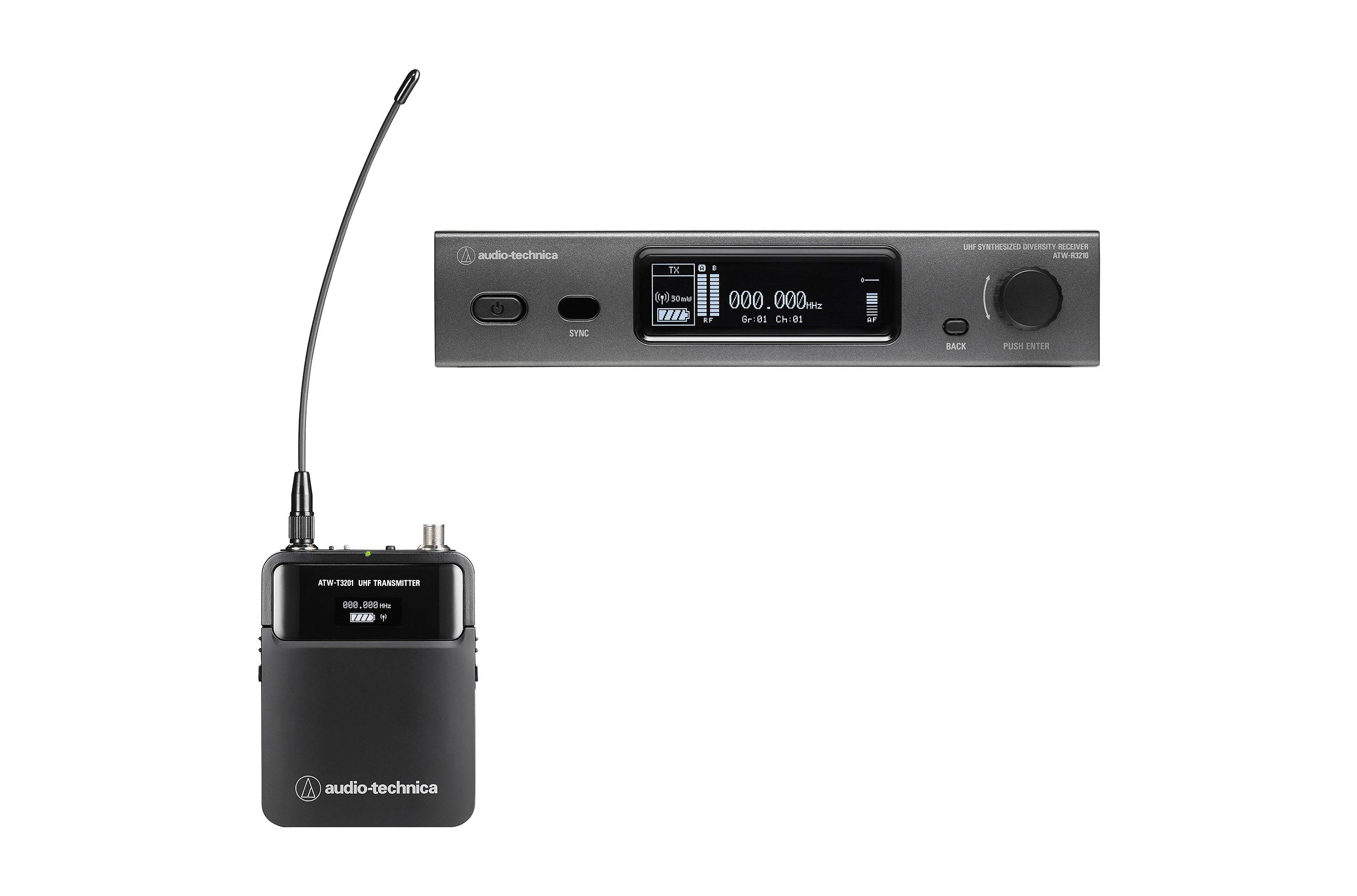 Audio-Technica ATW-3211DE2, 3000 Series Bodypack Wireless Microphone System with No Mic DE2 - 470 to 530 MHz by Audio-Technica