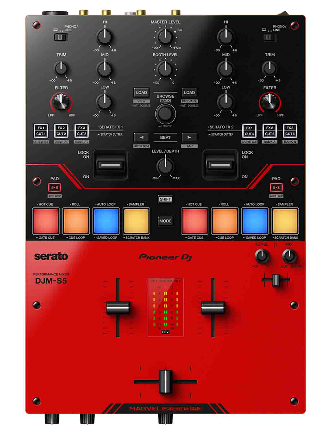 Pioneer DJ DJM-S5 Scratch Style 2-Channel DJ Mixer for Serato DJ Pro - Gloss Red by Pioneer DJ