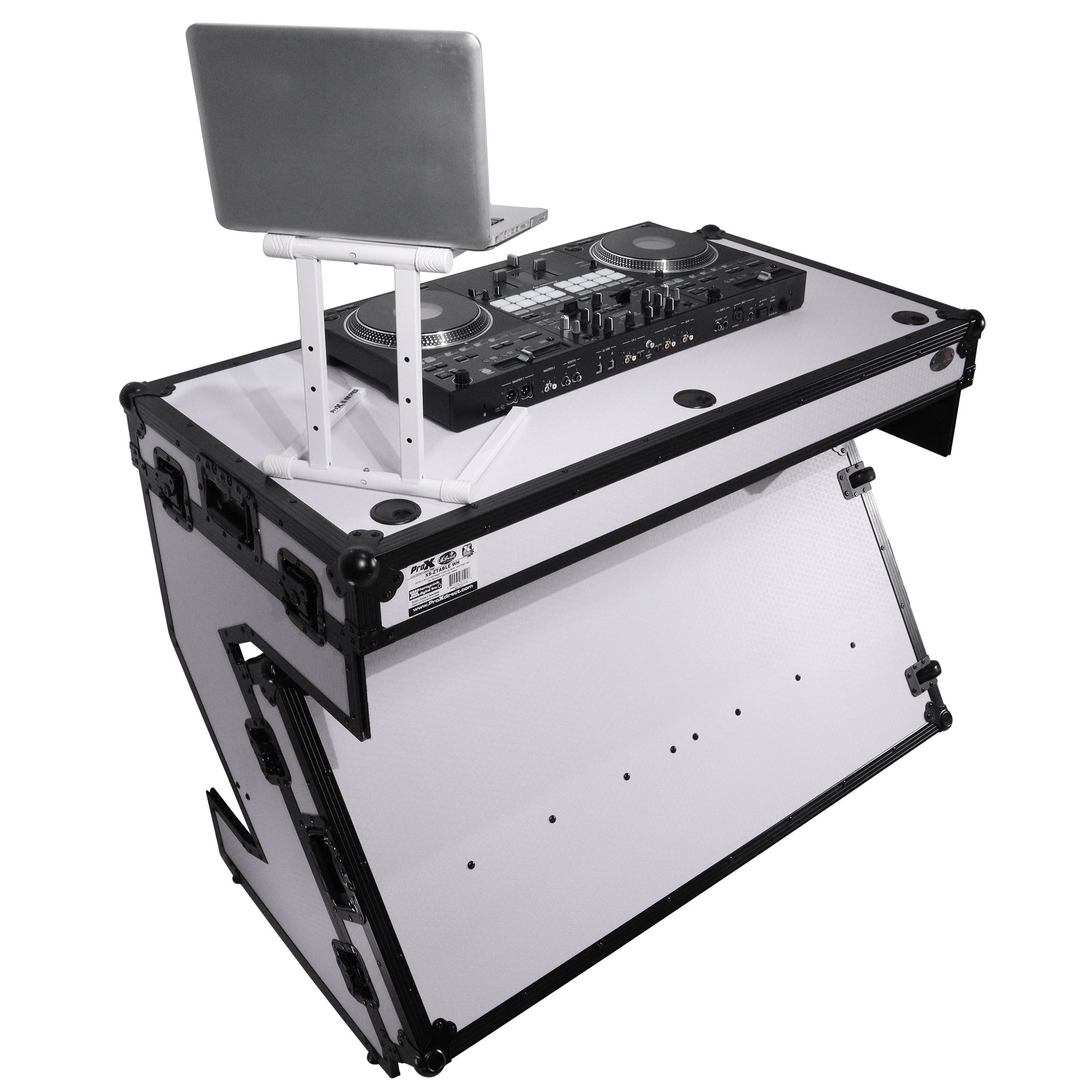 ProX XS-ZTABLEWH, Z-Style Folding DJ Table Flight Case with Handles and Wheels - Black White Finish by ProX Cases