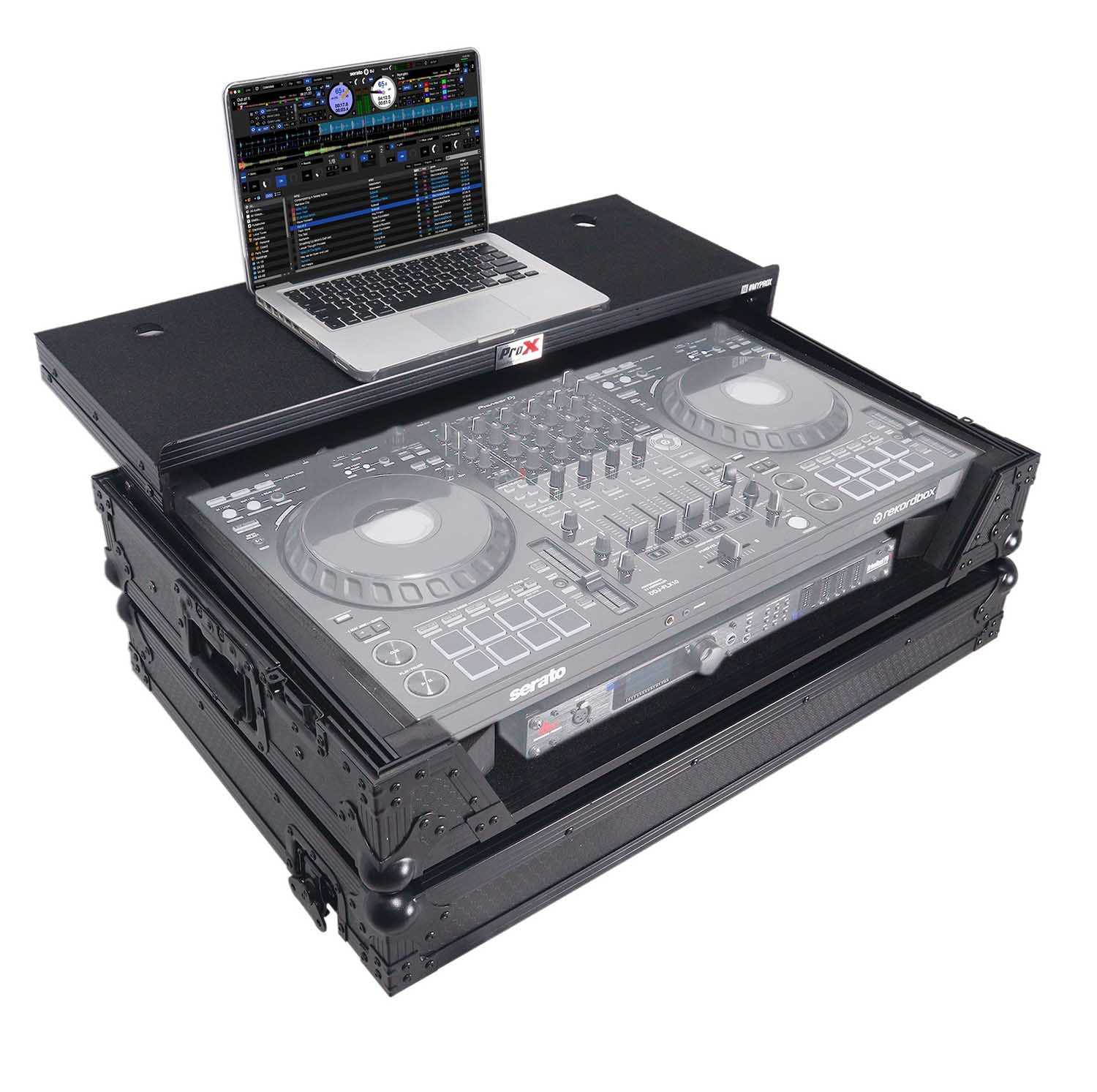 B-Stock: ProX XS-DDJFLX10WLTBLLED ATA Flight Style Road Case For Pioneer DDJ-FLX10 DJ Controller with Laptop Shelf 1U Rack Space Wheels and LED - Black by ProX Cases