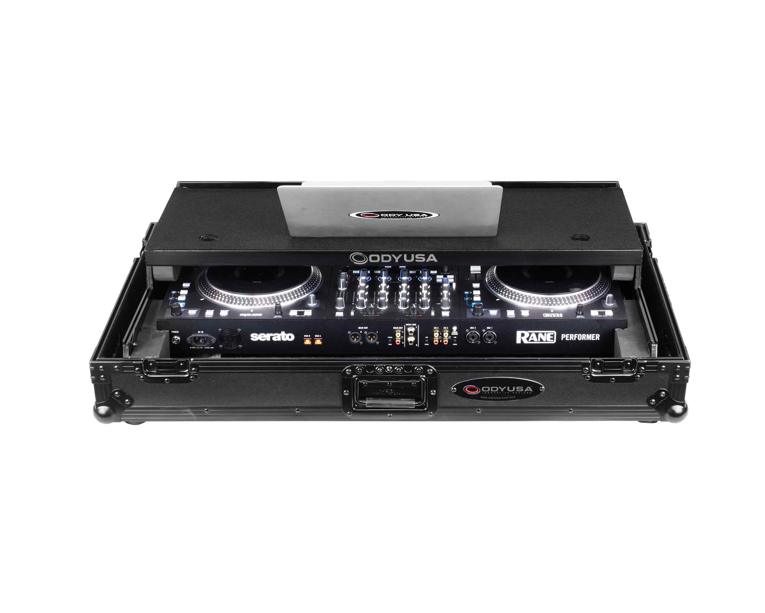Odyssey FZGSPERFORMERW1BL, Black Label 1U Flight Case for RANE PERFORMER with Glide Style Laptop Platform and Wheels by Odyssey