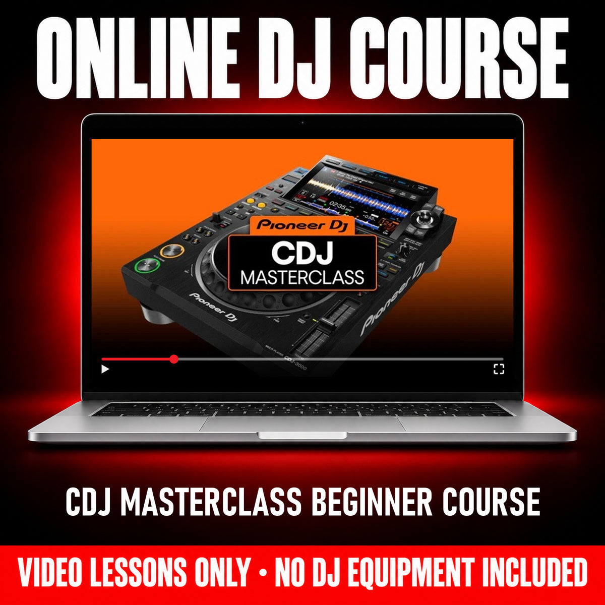 CDJ Masterclass Beginner Course, online DJ video course by Crossfader shown on a laptop, video lessons only, no DJ equipment included - Hollywood DJ