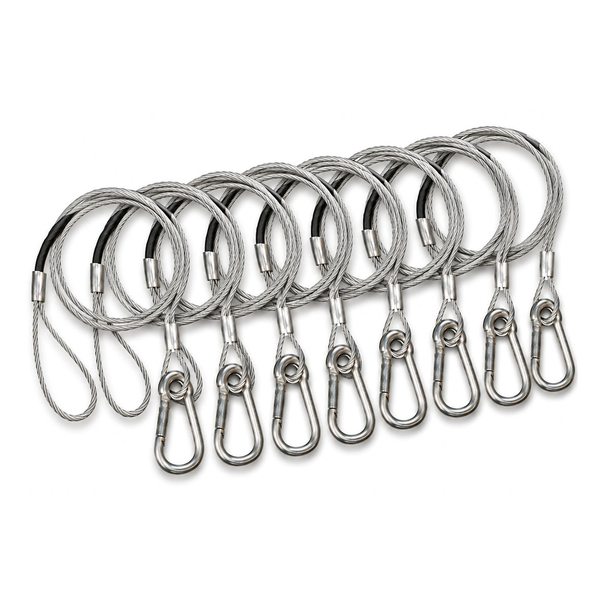 Chauvet DJ CH-05 Safety Cable 8-Pack, eight 31-inch steel safety cables stacked with snap-hook carabiners - Hollywood DJ