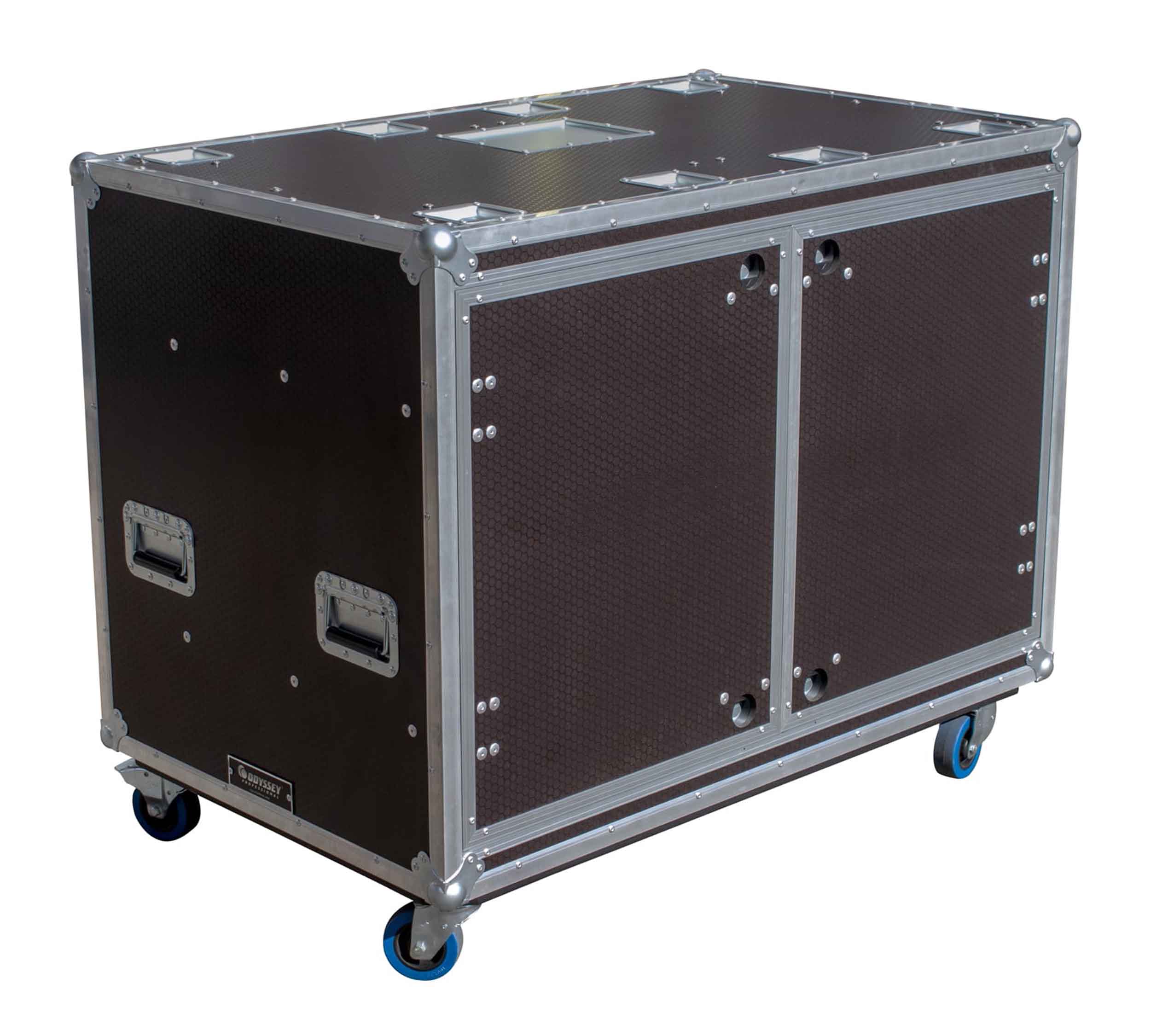 Odyssey OPSR2X16U483039WBRN Professional Dual 16U Brown Hex Board Slam Rack with Caster Wheels by Odyssey