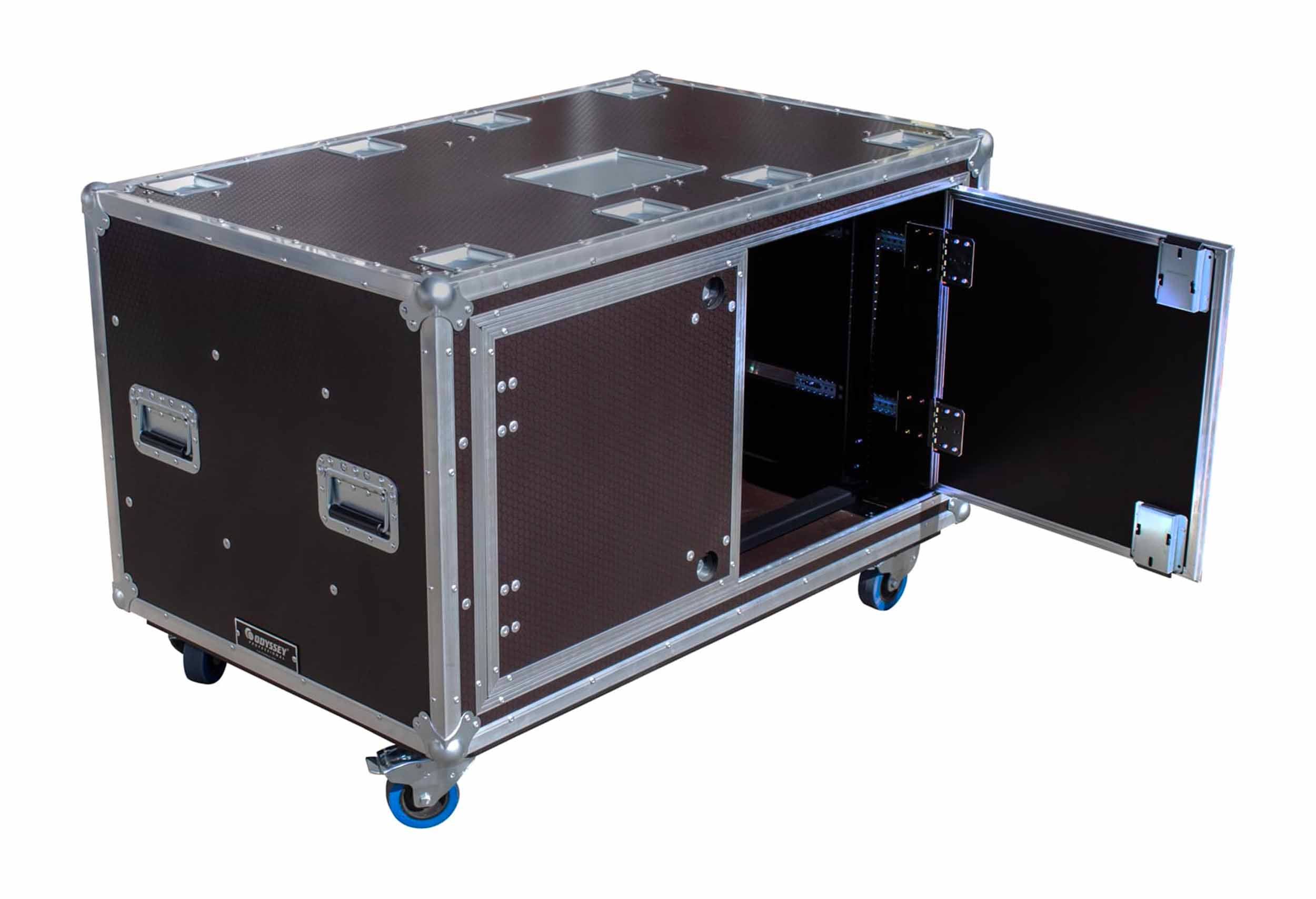 Odyssey OPSR2X12U483032WBRN, Professional Dual 12U Brown Hex Board Slam Rack with Caster Wheels by Odyssey