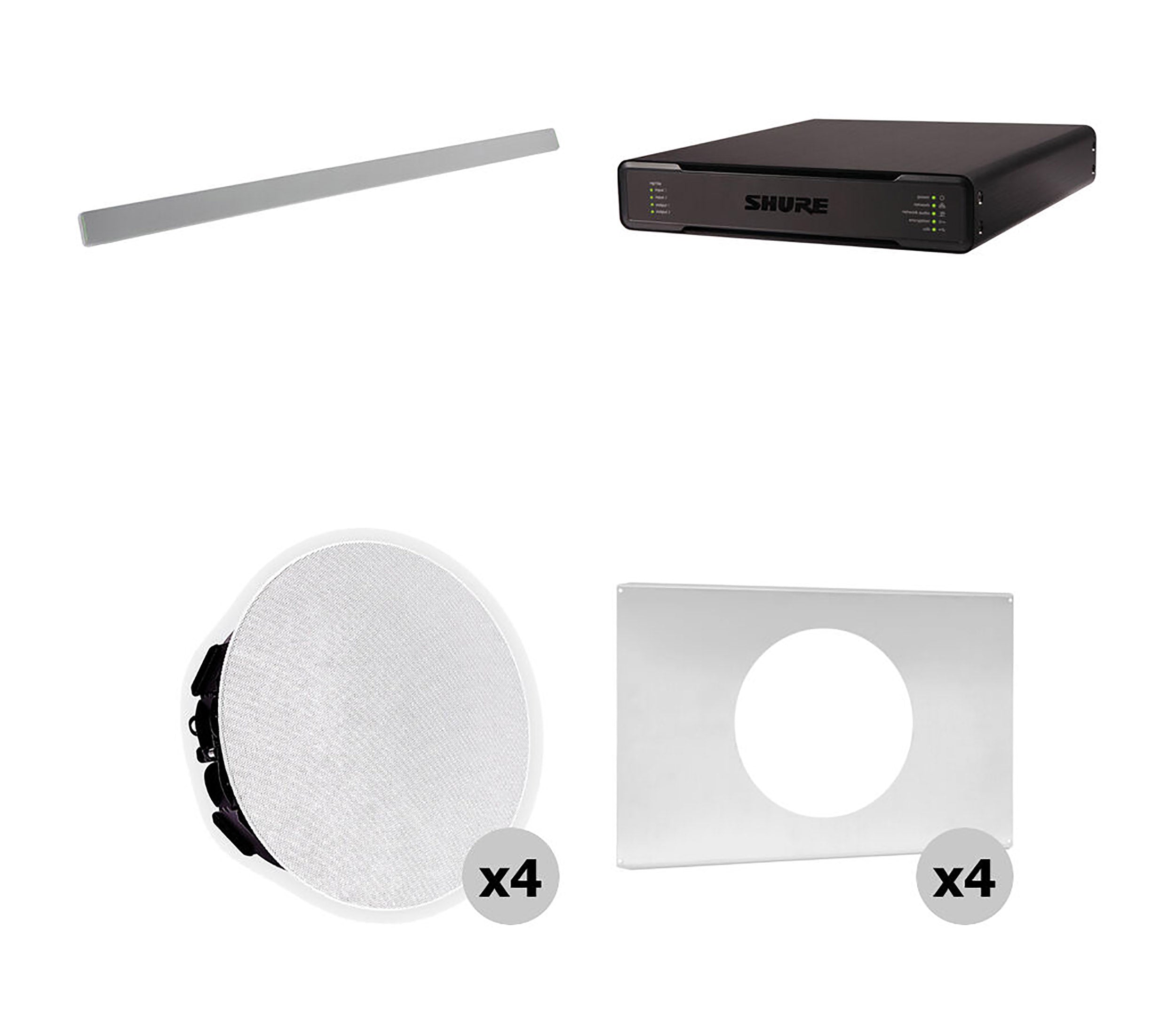 Shure 714P W-V Ecosystem DJ Package Including 1 MXA710-4FT Linear Microphone, 1 P300-IMX Conferencing Processor, 4 MXN5W-C Ceiling Speaker + Tile Bridge by Shure