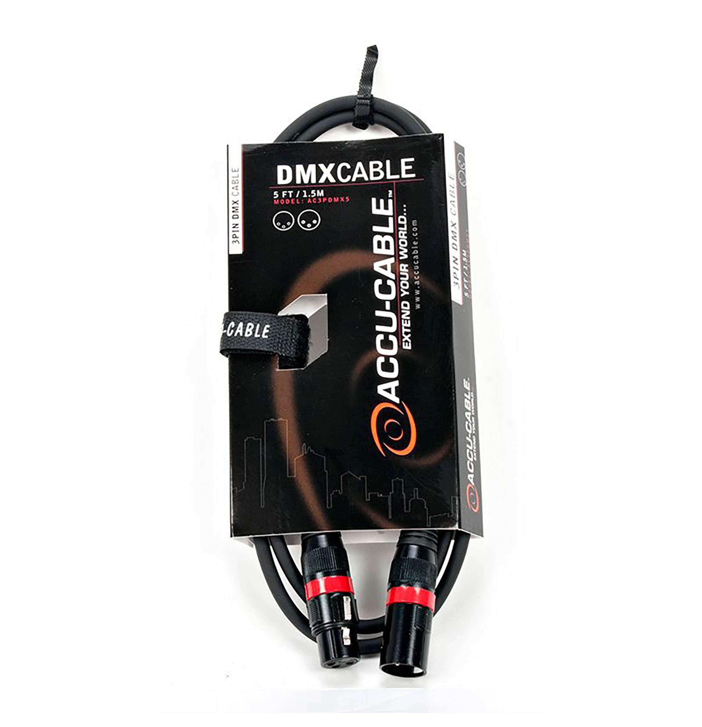 Accu-Cable AC3PDMX, 3-Pin Male To 3-Pin Female Connection DMX Cable by Accu Cable