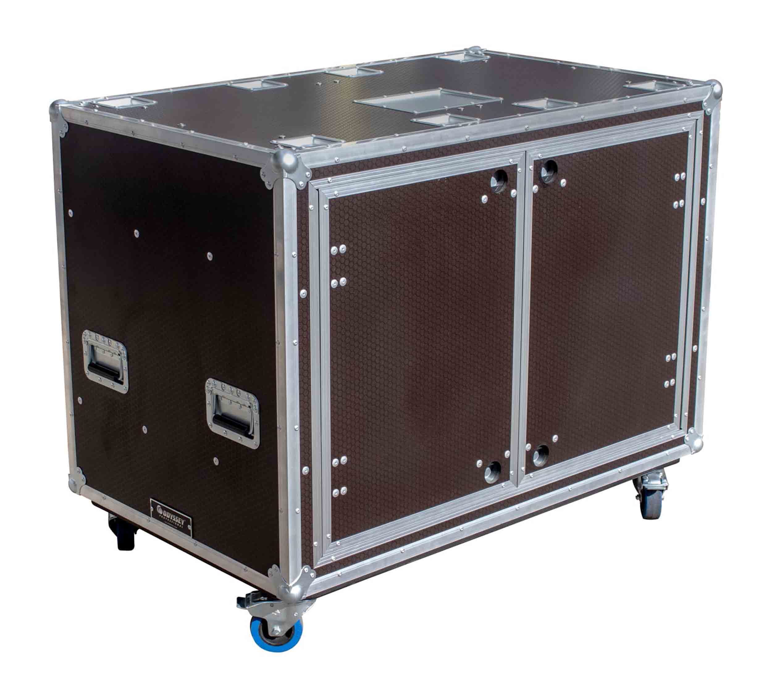 Odyssey OPSR2X16U483039WBRN Professional Dual 16U Brown Hex Board Slam Rack with Caster Wheels by Odyssey