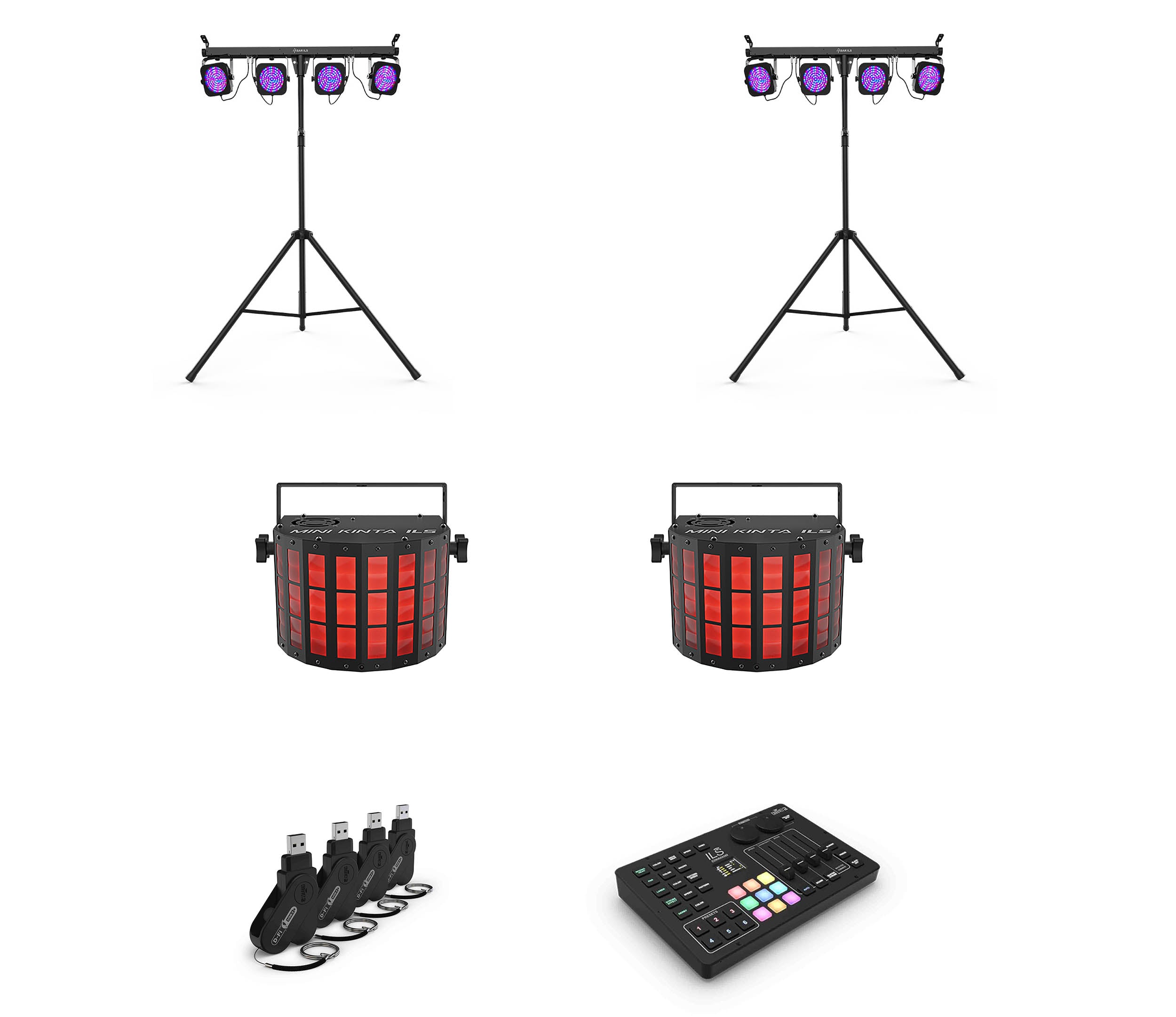 Chauvet DJ RGBW LED Derby Effect Lights DJ Package with 4-Par Wash Light System, USB Transceivers and Wireless Lighting Controller by Chauvet DJ