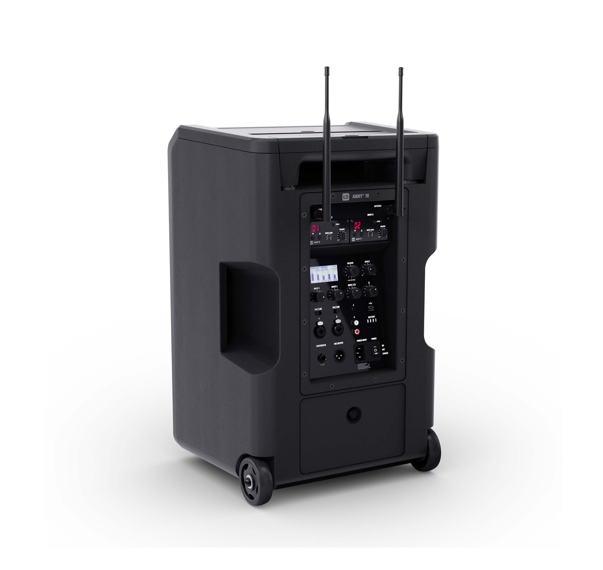 LD System ANNY 10 HHD 2 B5.1, 10" Portable Battery-Powered Bluetooth PA System with Mixer and 2x Wireless Handheld Microphones by LD Systems