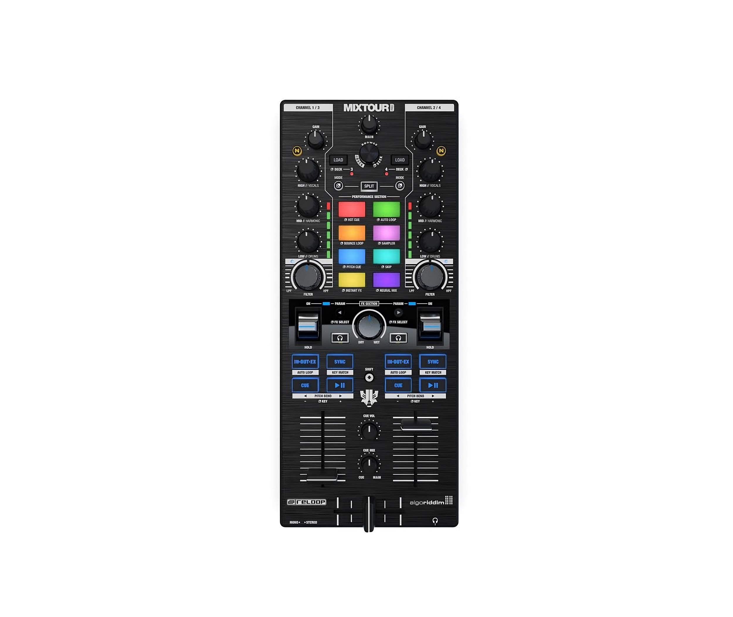 Reloop Mixtour Pro, Portable All-In-One 4-Deck DJ Controller with Audio Interface by Reloop
