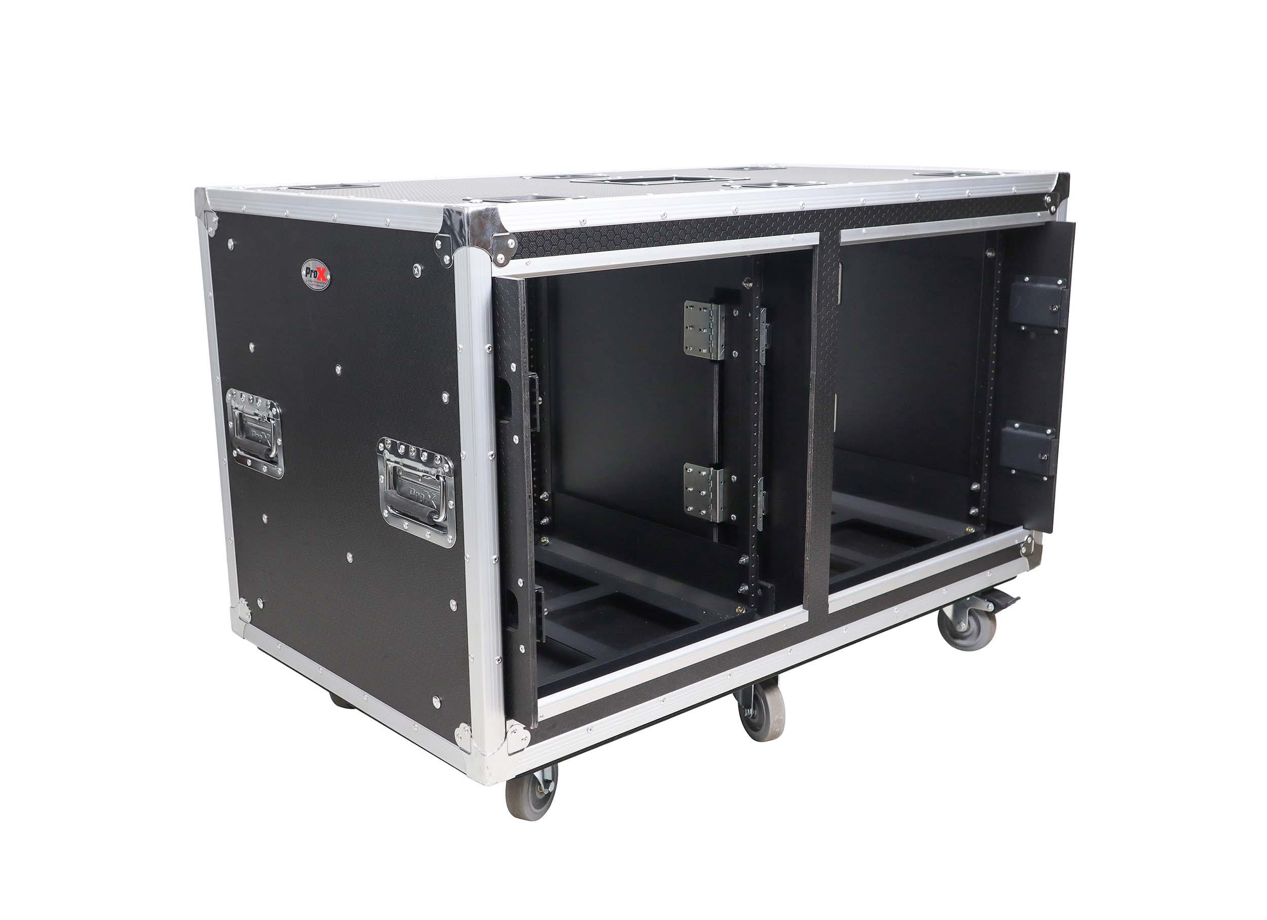 ProX XS-2X12USLAM24, 2X12U Deep Vertical Shock Mount Rack Case with Sliding Doors and 6 Caster Wheels - 24 Feet by ProX Cases