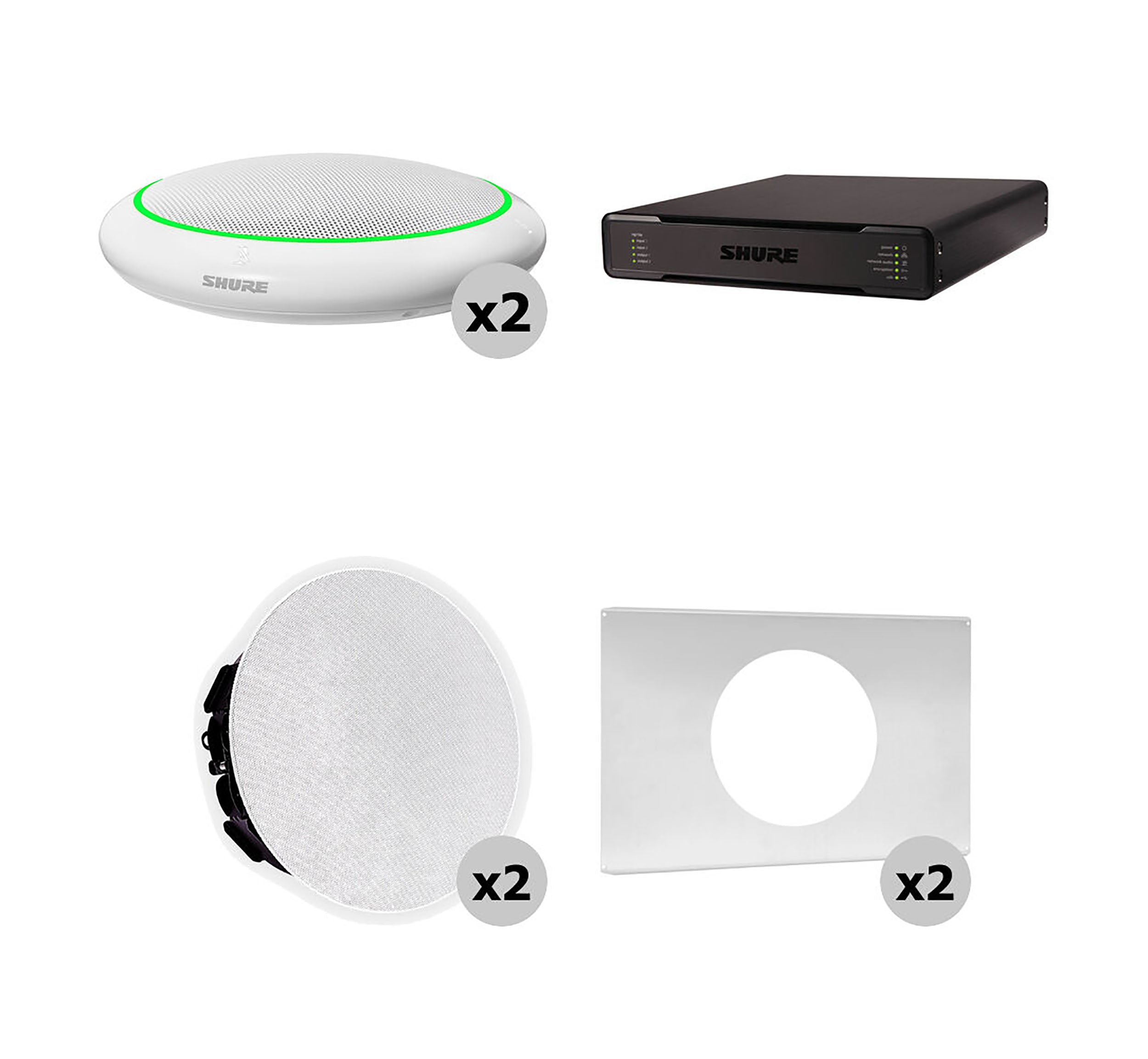 Shure 310X W-V Ecosystem DJ Package Including 2 MXA310W Microphone, 1 P300-IMXAudio Processor, 2 MXN5W-C Ceiling Loudspeaker and 2 Tile Bridge by Shure