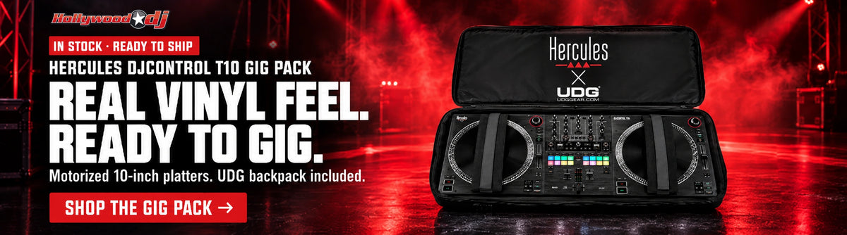 Hercules DJControl T10 Gig Pack in stock at Hollywood DJ: motorized 10-inch platters, UDG backpack included