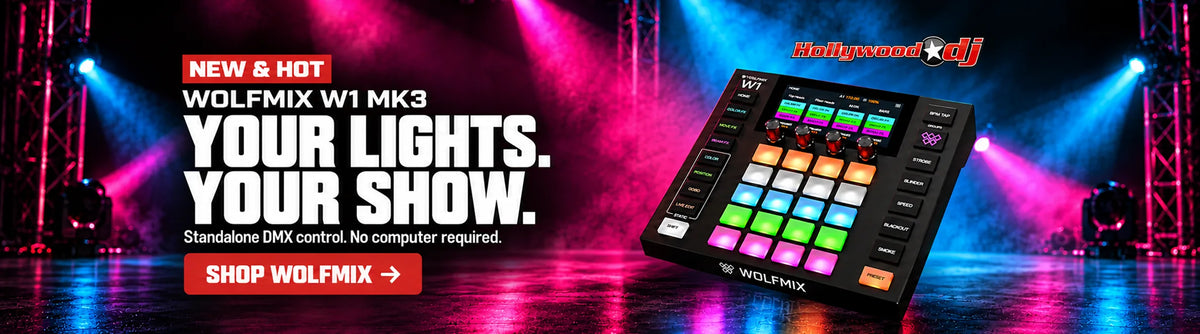 New and Hot: Wolfmix W1 MK3 standalone DMX lighting controller at Hollywood DJ. Your lights. Your show. Shop Wolfmix.