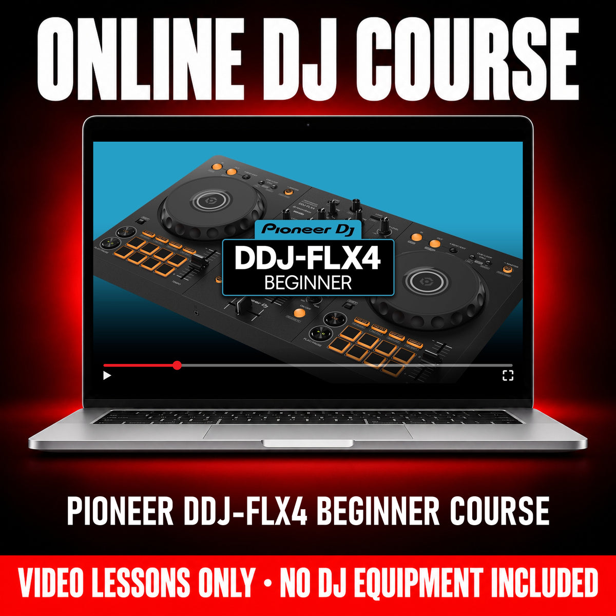 Pioneer DDJ-FLX4 Beginner Course, online DJ video course by Crossfader shown on a laptop, video lessons only, no DJ equipment included - Hollywood DJ