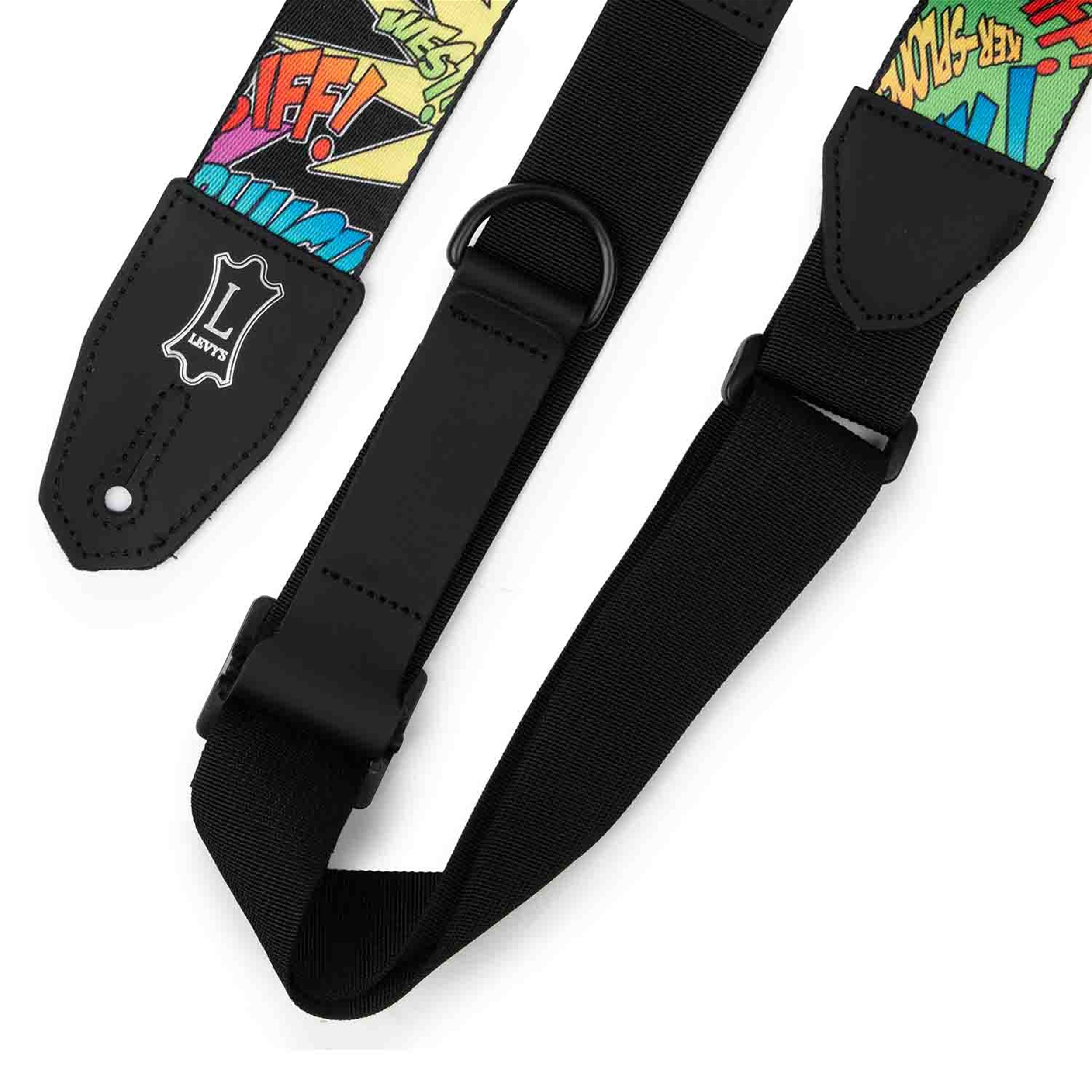 Levy's Leathers MPRH-36 Right Height 2” Wide Polyester Guitar Strap with Comic Book Onomatopoeia Motif - Hollywood DJ