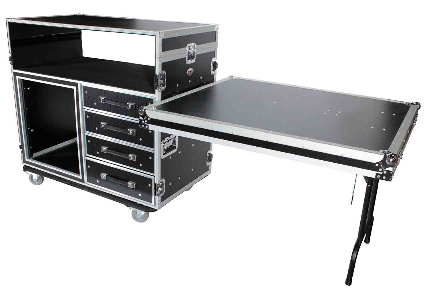 ProX XS-12U4DTWCO Dual-Table Case and Mixing Console Workstation with Casters - Hollywood DJ