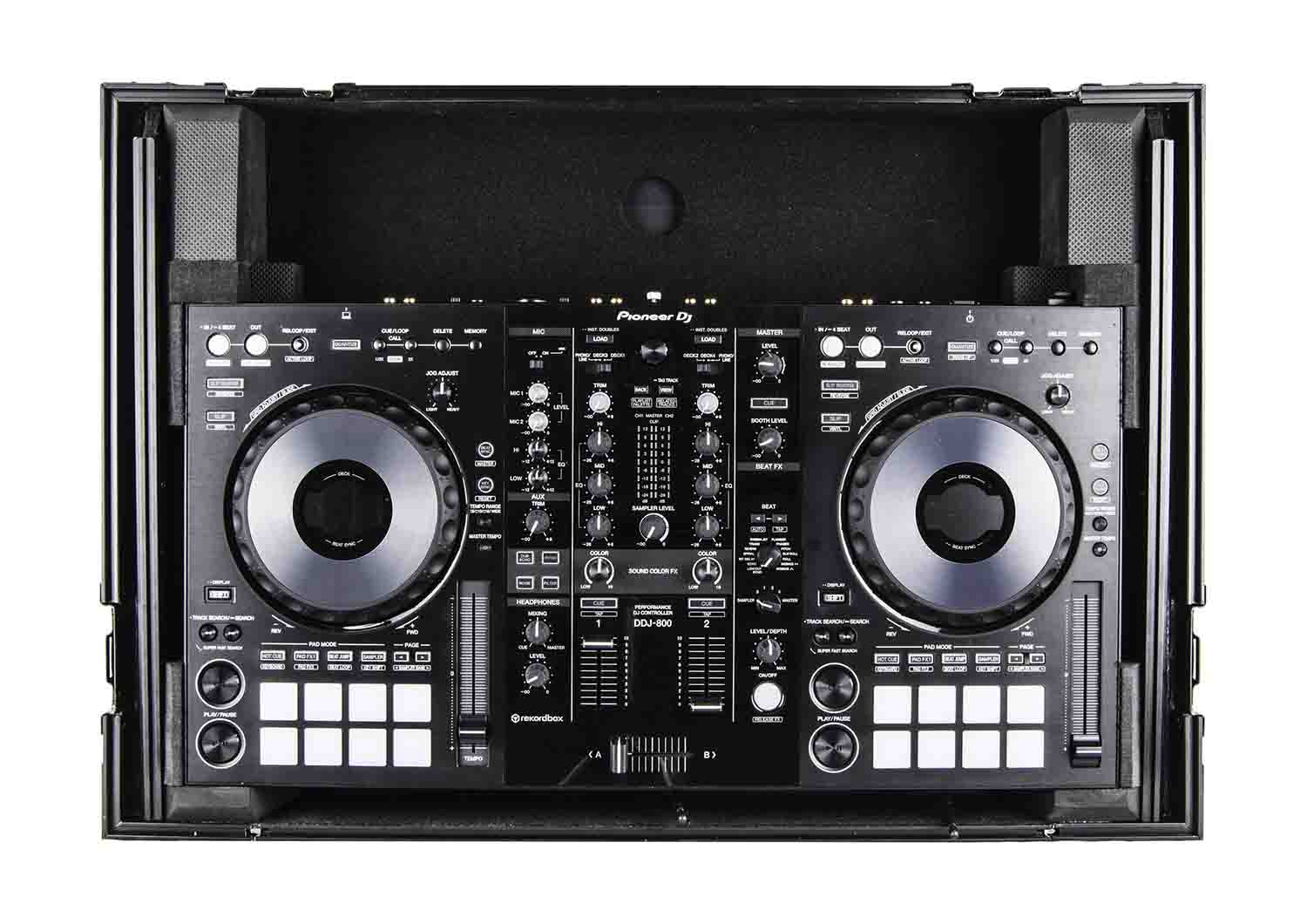 Odyssey FZGSPIDDJ8001BL Black Pioneer DDJ-800 Flight Case with Bottom 1U Rack Space and Glide Platform - Hollywood DJ