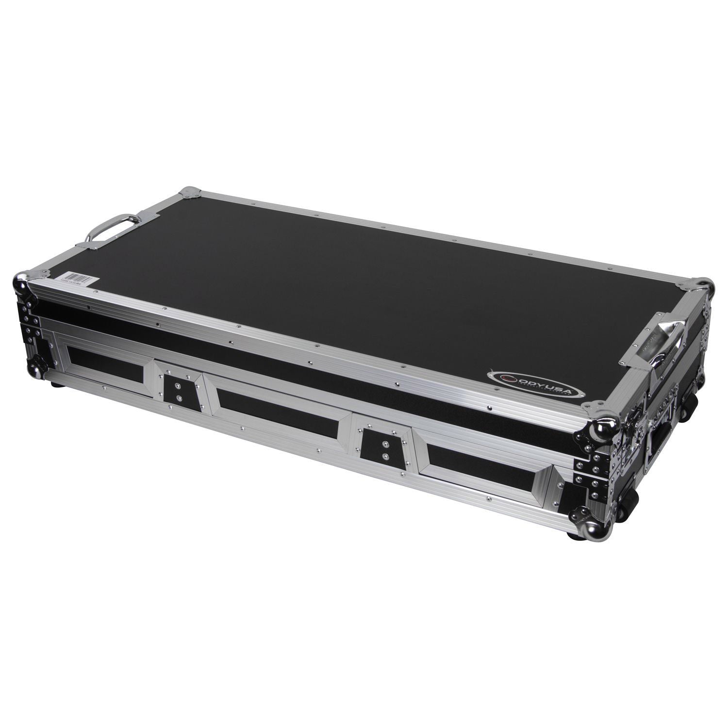 Odyssey FZGSL12CDJWR Black Low Profile 12″ Format DJ Mixer and Two Large Format Media Players Flight Coffin Case with Wheels and Glide Platform Odyssey