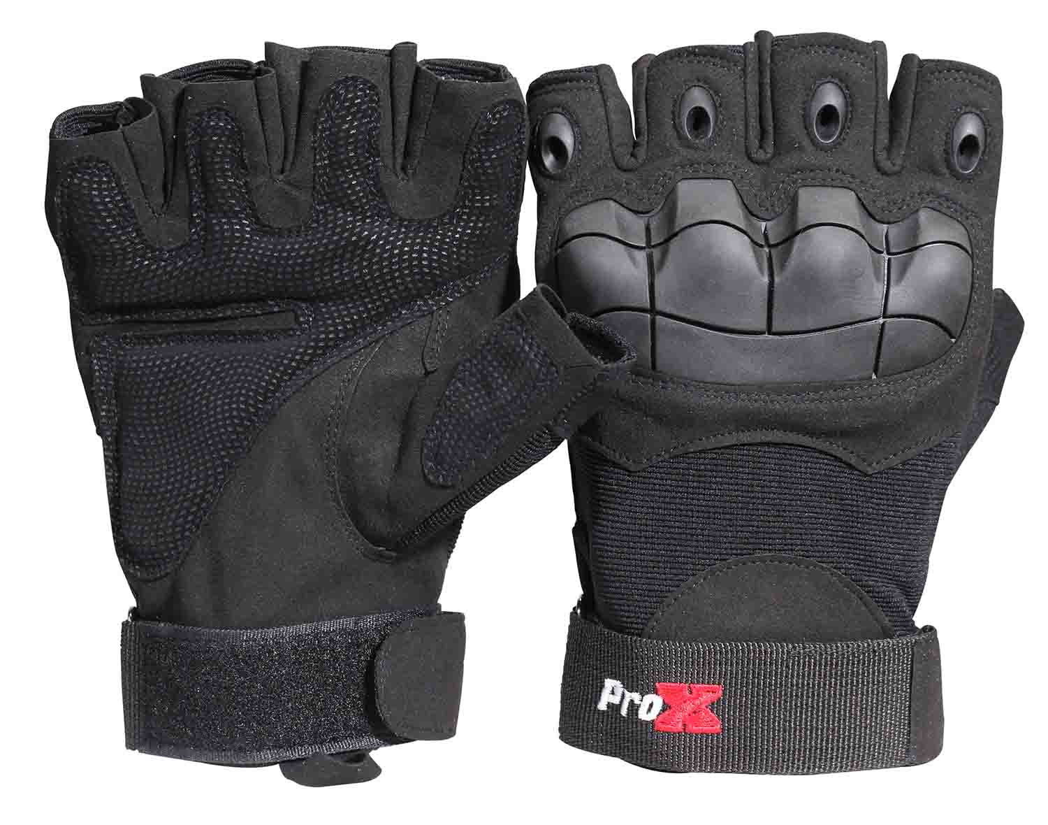 ProX X-GRIPZ Hard Rubber Knuckle Fingerless Gloves for Truss and Stage Performance - Hollywood DJ