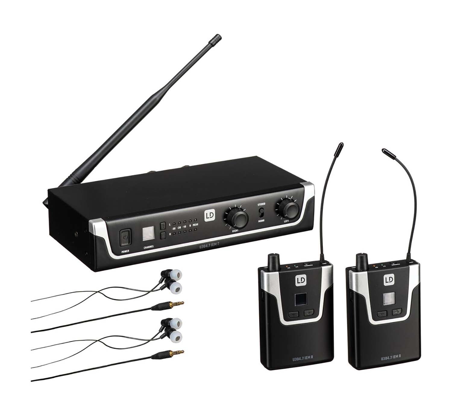 LD Systems U304.7 IEM TWIN, Wireless In-Ear Monitoring System with Two Receivers and Earphones - 470 to 490 MHz - Hollywood DJ