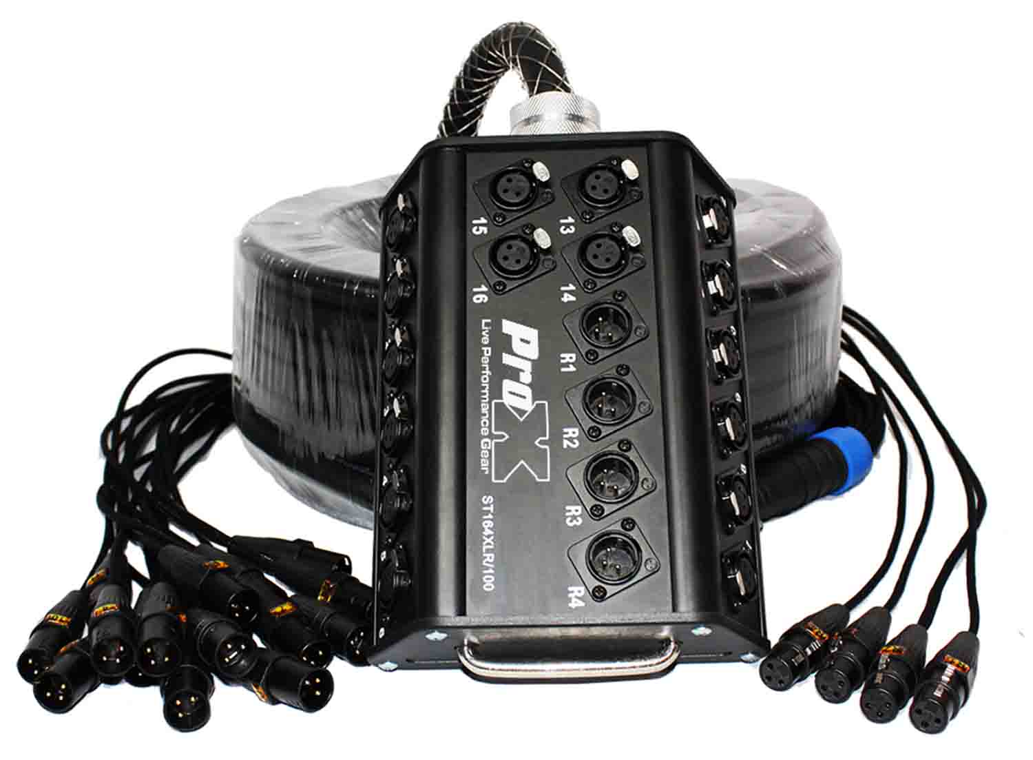 Prox XC-SB164XLR100 Stage Box Snake 16 XLR-F Input 4 XLR-M Return - 100 Feet - Hollywood DJ