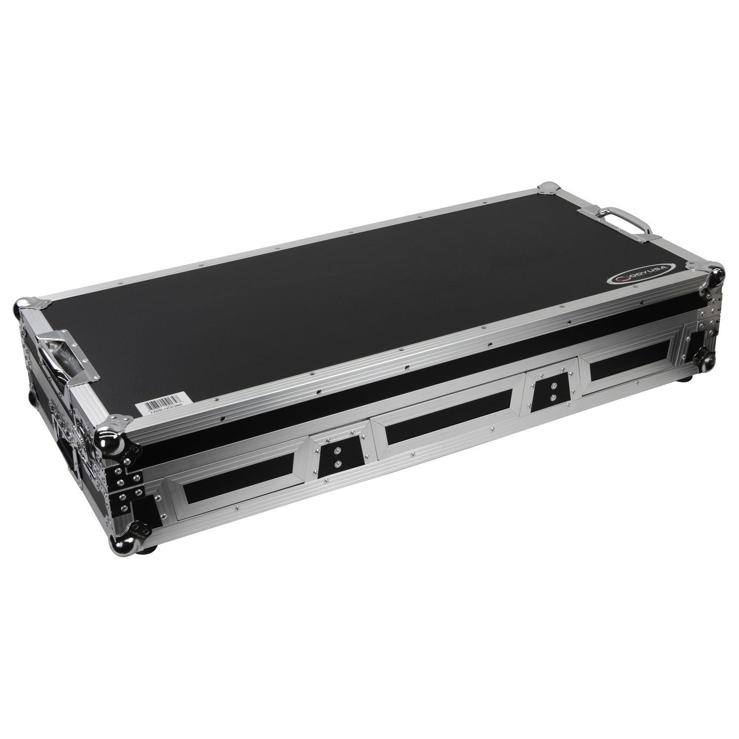 Odyssey FZGSL12CDJWR Black Low Profile 12″ Format DJ Mixer and Two Large Format Media Players Flight Coffin Case with Wheels and Glide Platform Odyssey