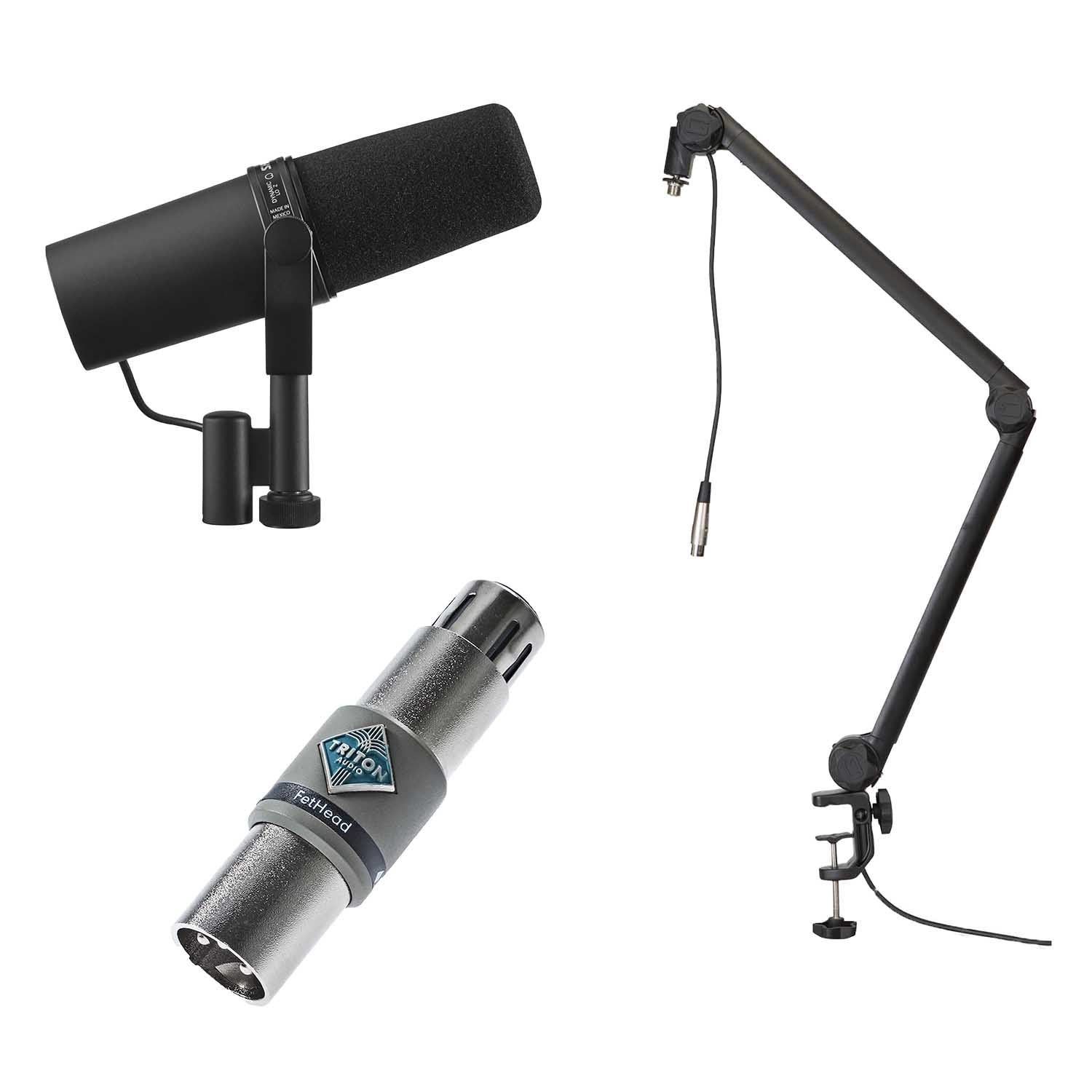 Shure SM7B Podcast Package - with Mic Booster and Desktop Boom Stand - FetHead + GFWMICBCBM3000 - Hollywood DJ