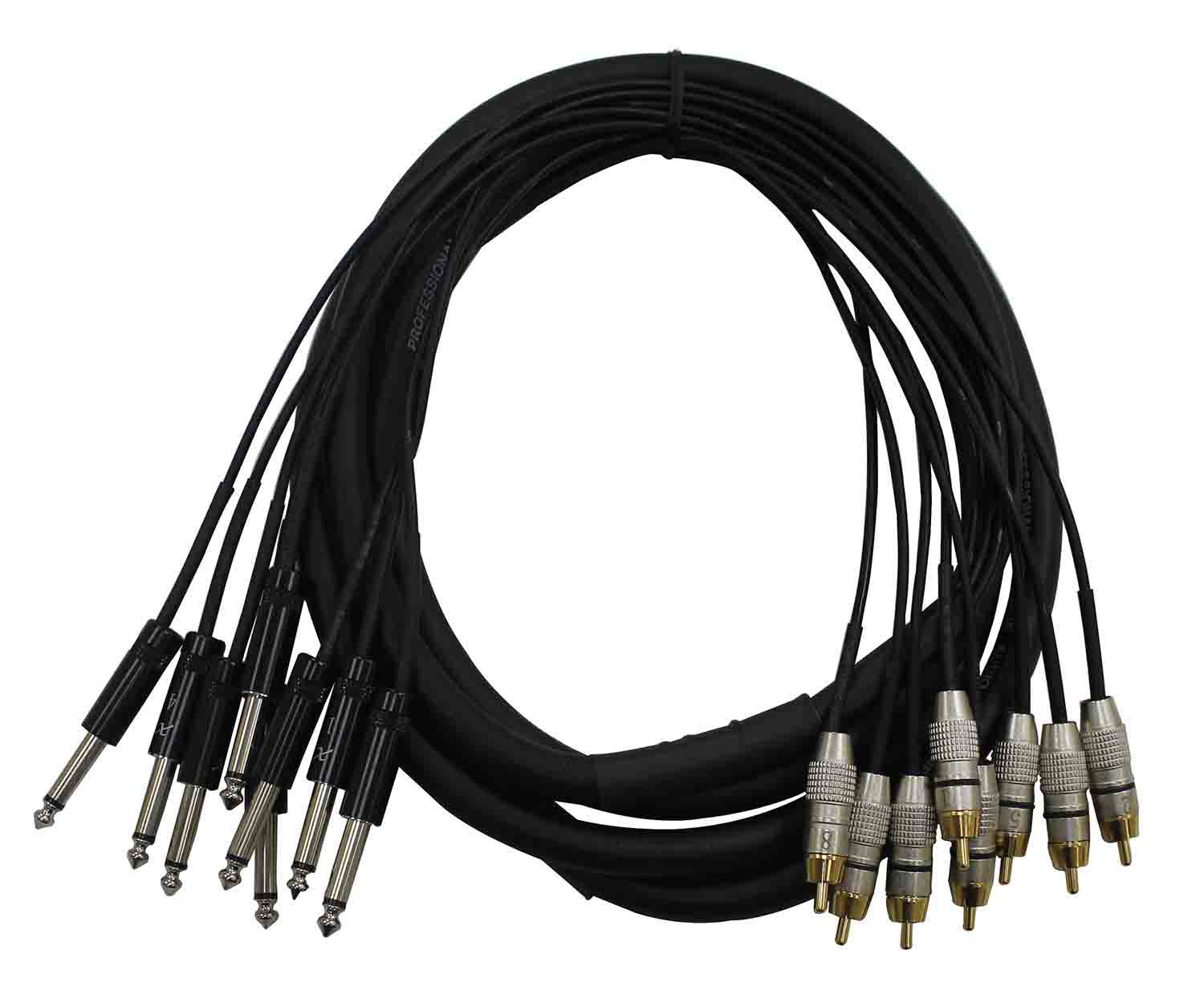 Prox XC-8PR10 Unbalanced 8 Channel 1/4" TS to RCA Male Snake - 10 Feet - Hollywood DJ