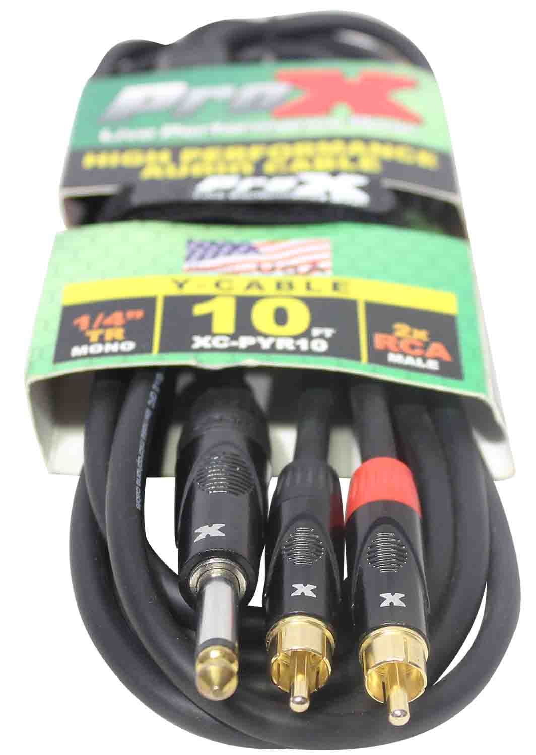 Prox XC-PYR10 Unbalanced 1/4" TS-M to Dual RCA-M High Performance Audio Y Cable - 10 Feet - Hollywood DJ
