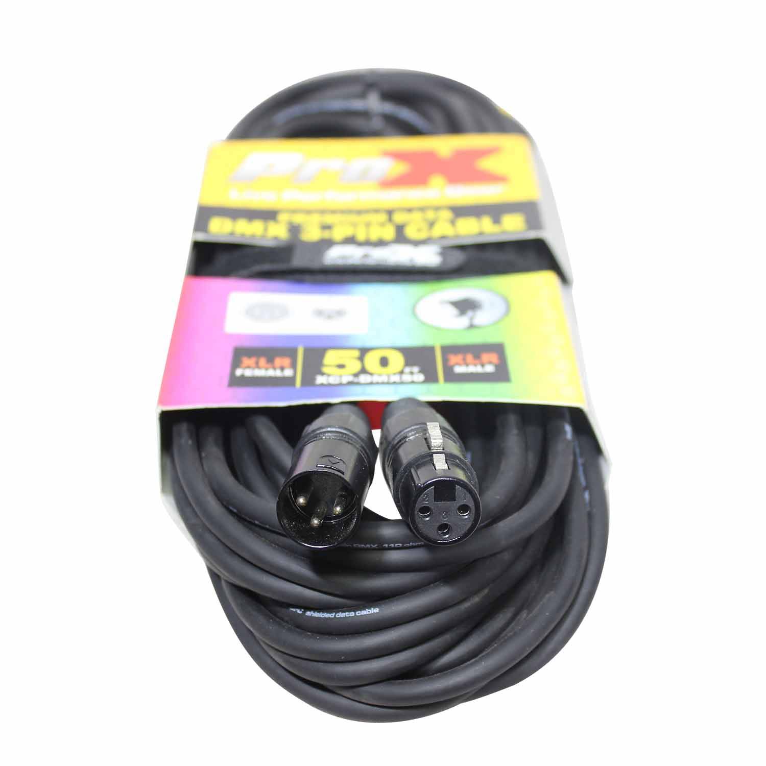 ProX XCP-DMX50, DMX XLR3-M to XLR3-F Premium Cable - 50 Feet - Hollywood DJ