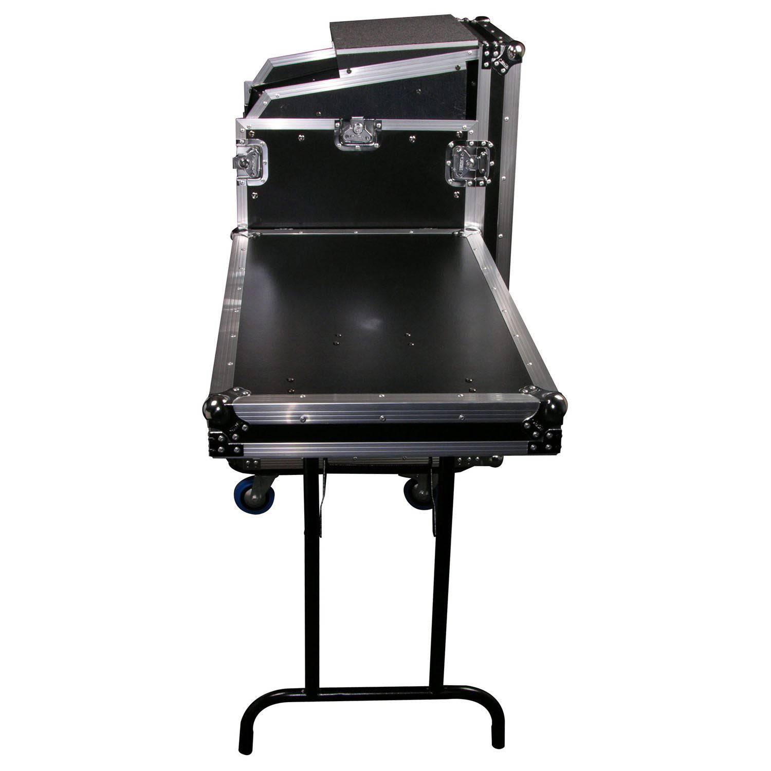 Odyssey FZGS1116WDLX Deluxe 11U Top Slanted 16U Bottom Vertical Pro Combo Rack with Casters, Side Table, and Glide Platform - Hollywood DJ