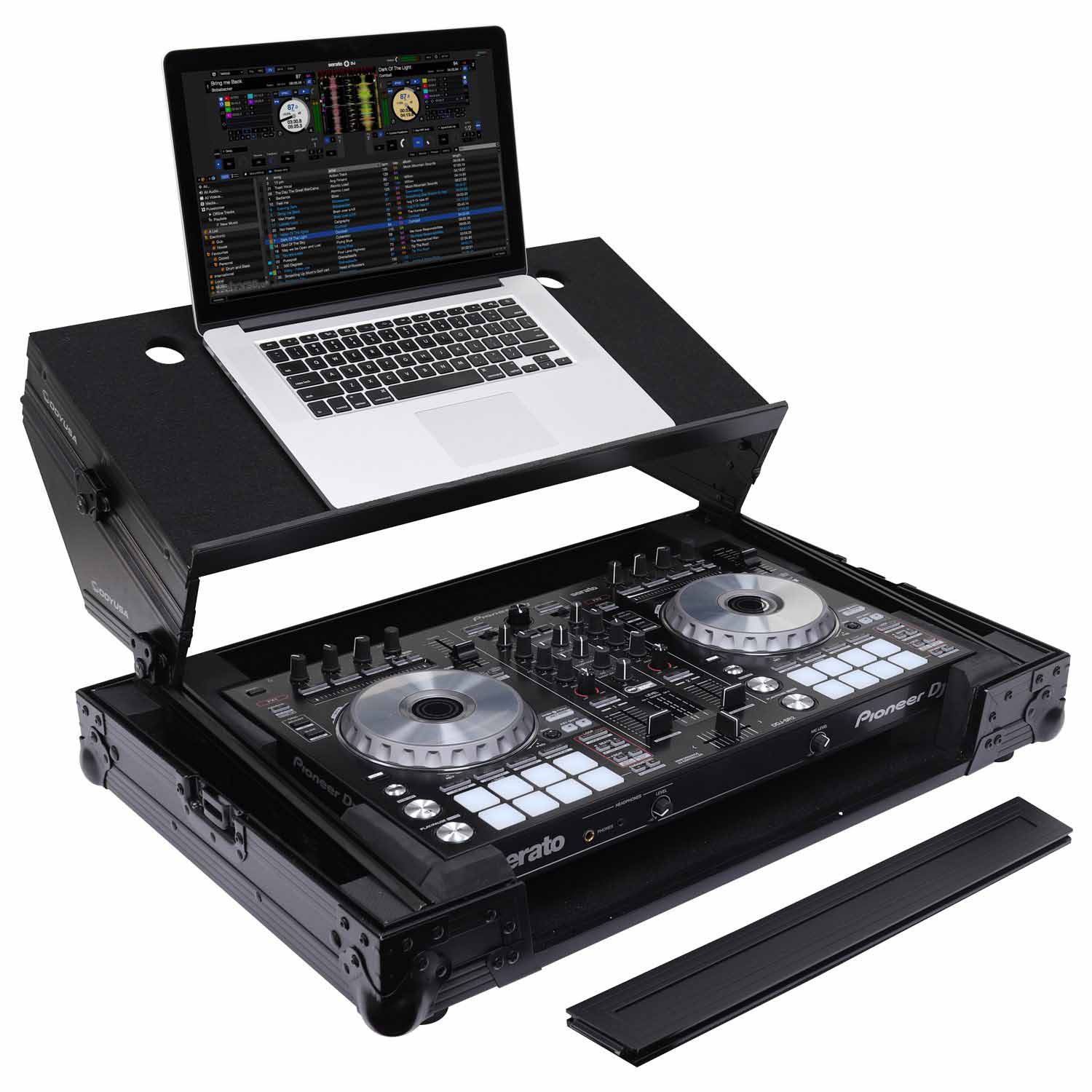 Odyssey FZGSADDJSR2BL Pioneer DDJ-SR / DDJ-SR2 Flight Case with Angle Glide Platform - Black - Hollywood DJ