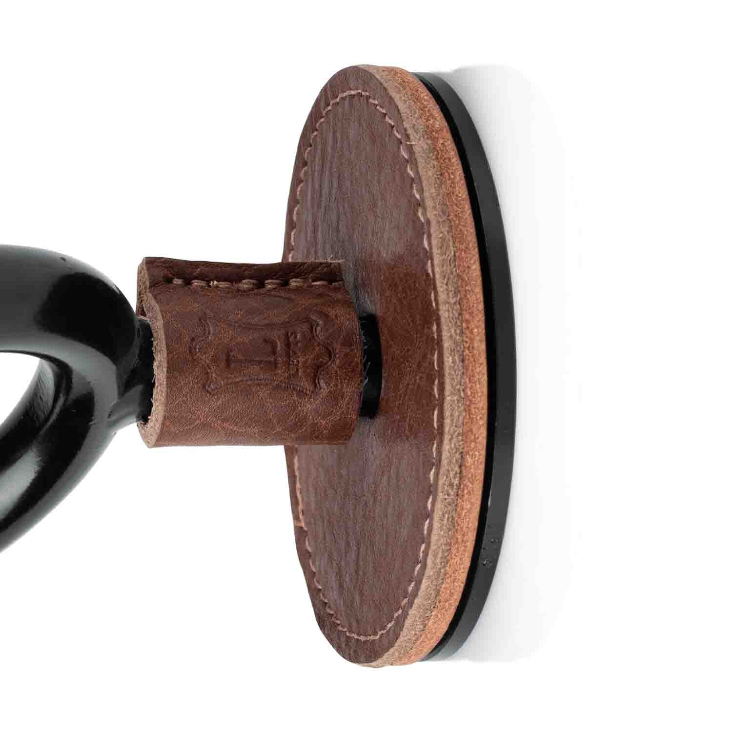 Levy's Leathers LVY-FGHNGR-BKBN Black Forged Guitar Hanger with Brown Leather - Hollywood DJ