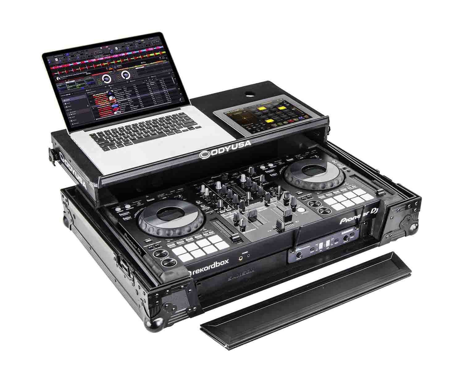 Odyssey FZGSPIDDJ8001BL Black Pioneer DDJ-800 Flight Case with Bottom 1U Rack Space and Glide Platform - Hollywood DJ