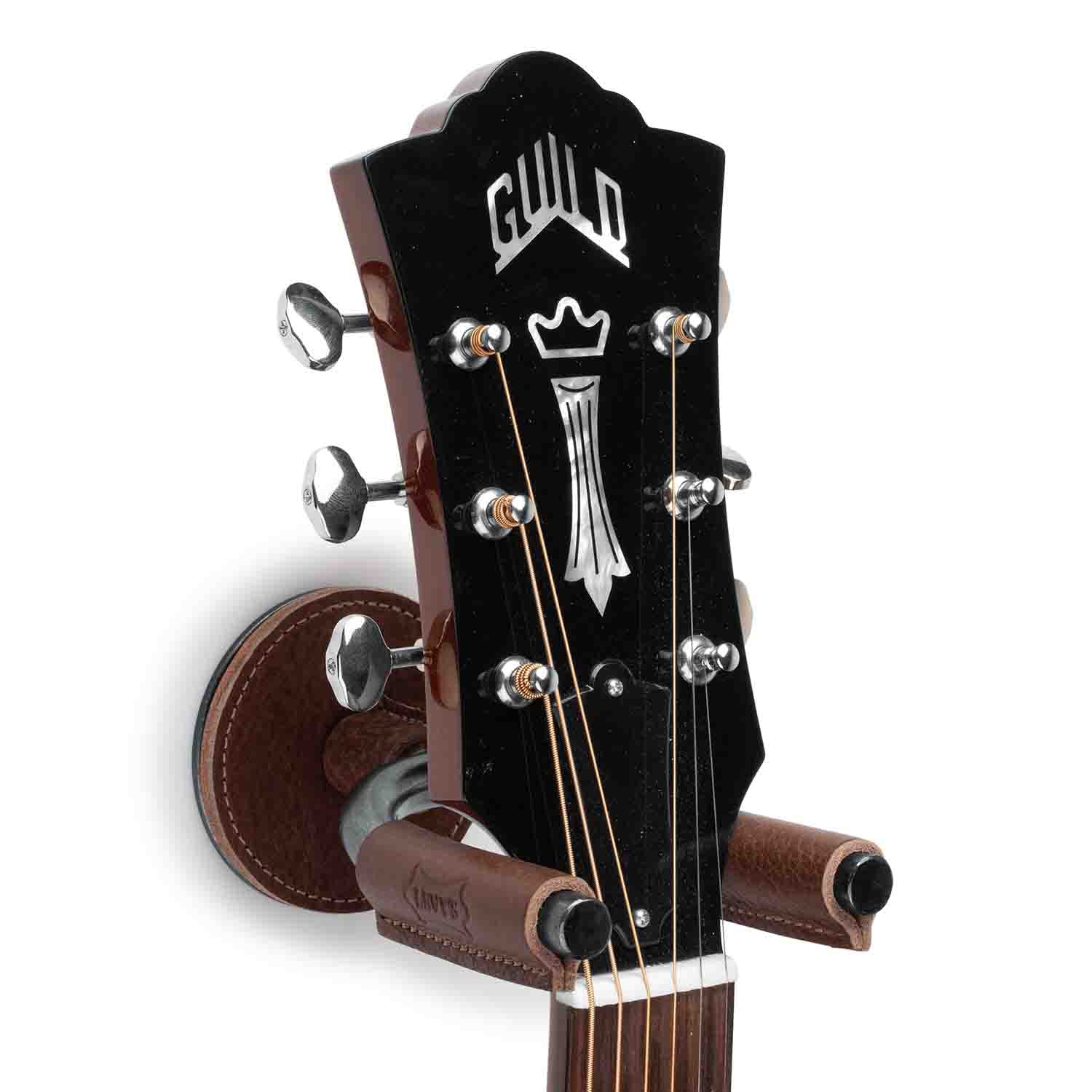 Levy's Leathers LVY-FGHNGR-SMBN Smoke Forged Guitar Hanger with Brown Leather - Hollywood DJ