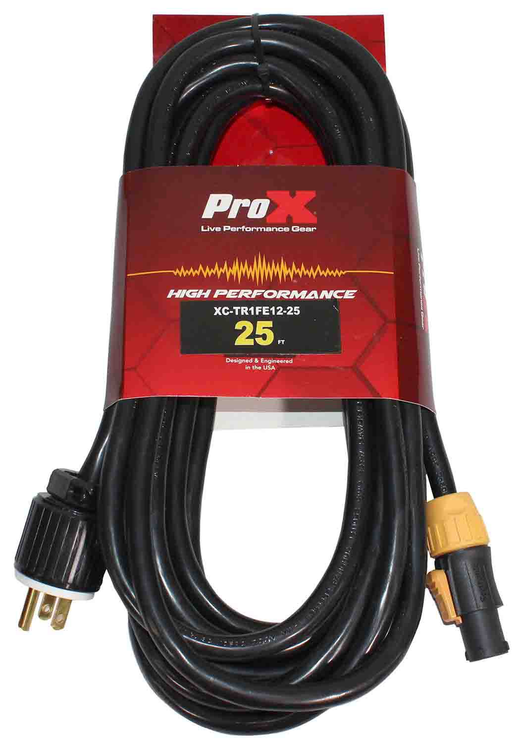 ProX XC-TR1FE12-25, 12AWG 120VAC Male Edison NEMA 5-15P to Seetronic Powerkon for Powercon Compatible Devices - 25 Feet - Hollywood DJ
