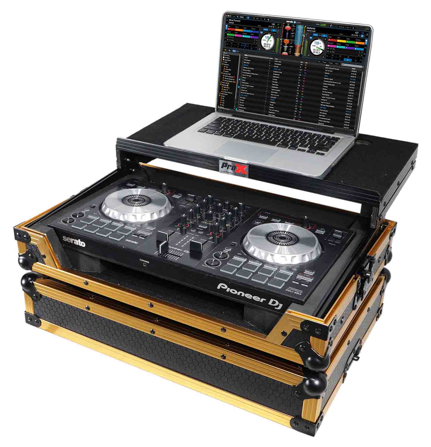 B-Stock: ProX X-DDJSB3 LT GLD LED, ATA Flight Case for Pioneer DDJ-FLX4, DDJ-SB3 and DDJ-400 Digital Controller with Sliding Laptop Shelf - Gold Black Finish - Hollywood DJ