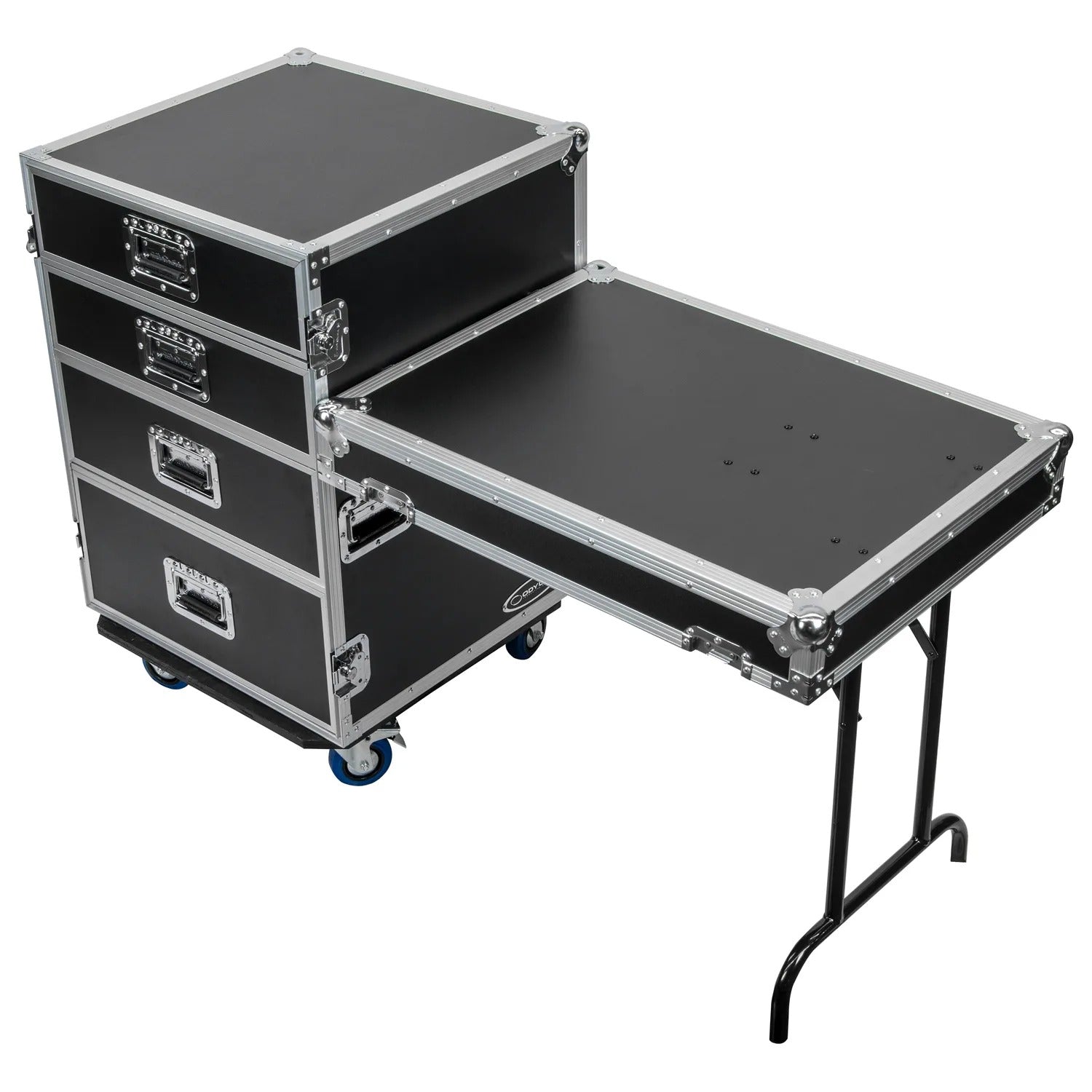 Odyssey FZWB4WDLX DJ Flight Case for Deluxe Four Drawer Workbox Tour with Casters And Side Table Odyssey