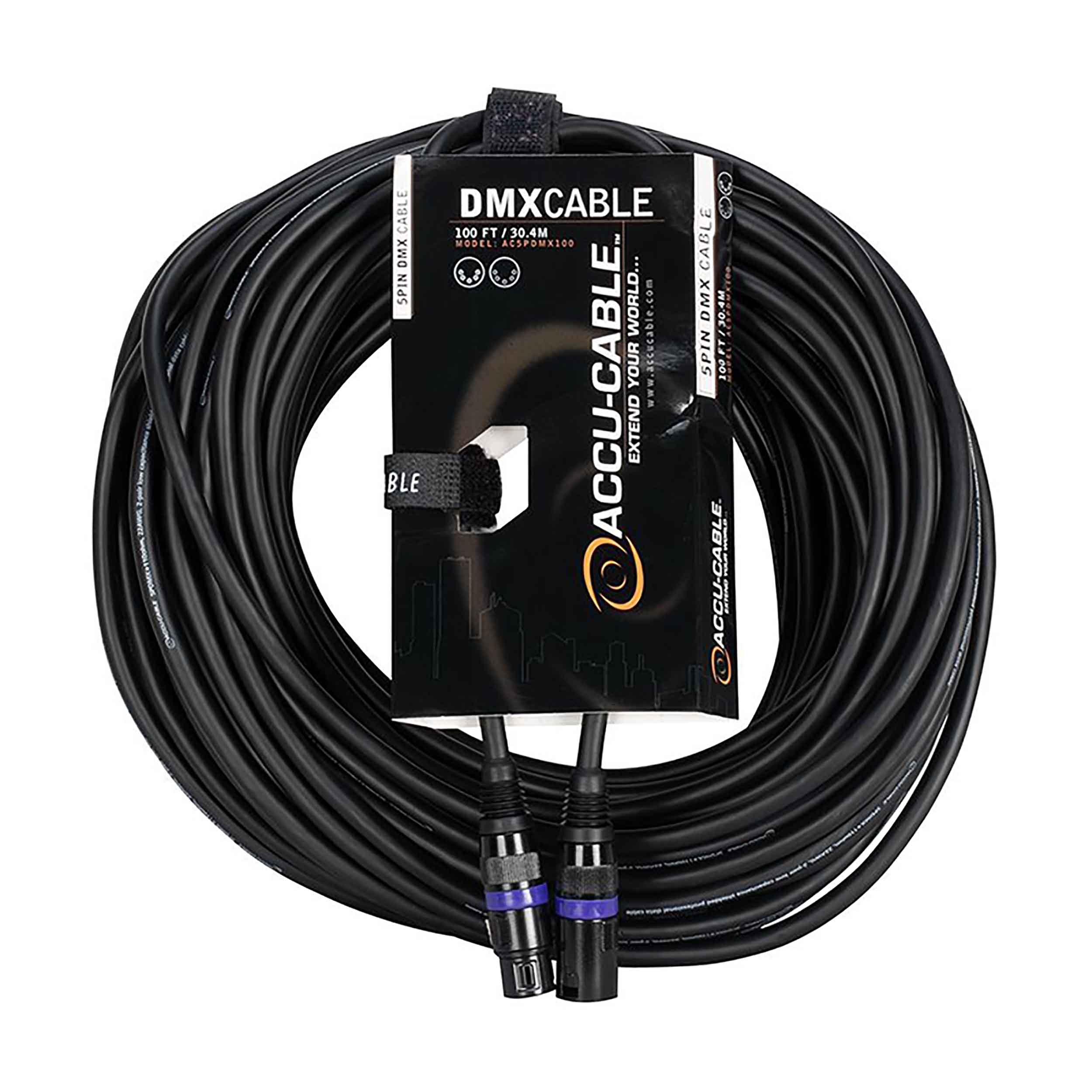 Accu-Cable AC5PDMX100, 5-Pin Male To 5-Pin Female Connection DMX Cable - 100 Ft by Accu Cable