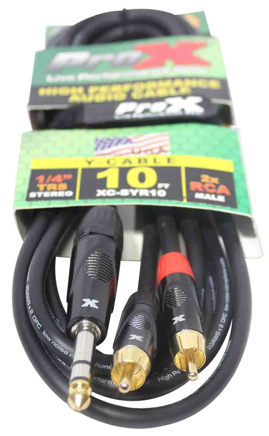Prox XC-SYR10 Unbalanced 1/4" TRS-M to Dual RCA-M High Performance Audio Cable - 10 Feet - Hollywood DJ