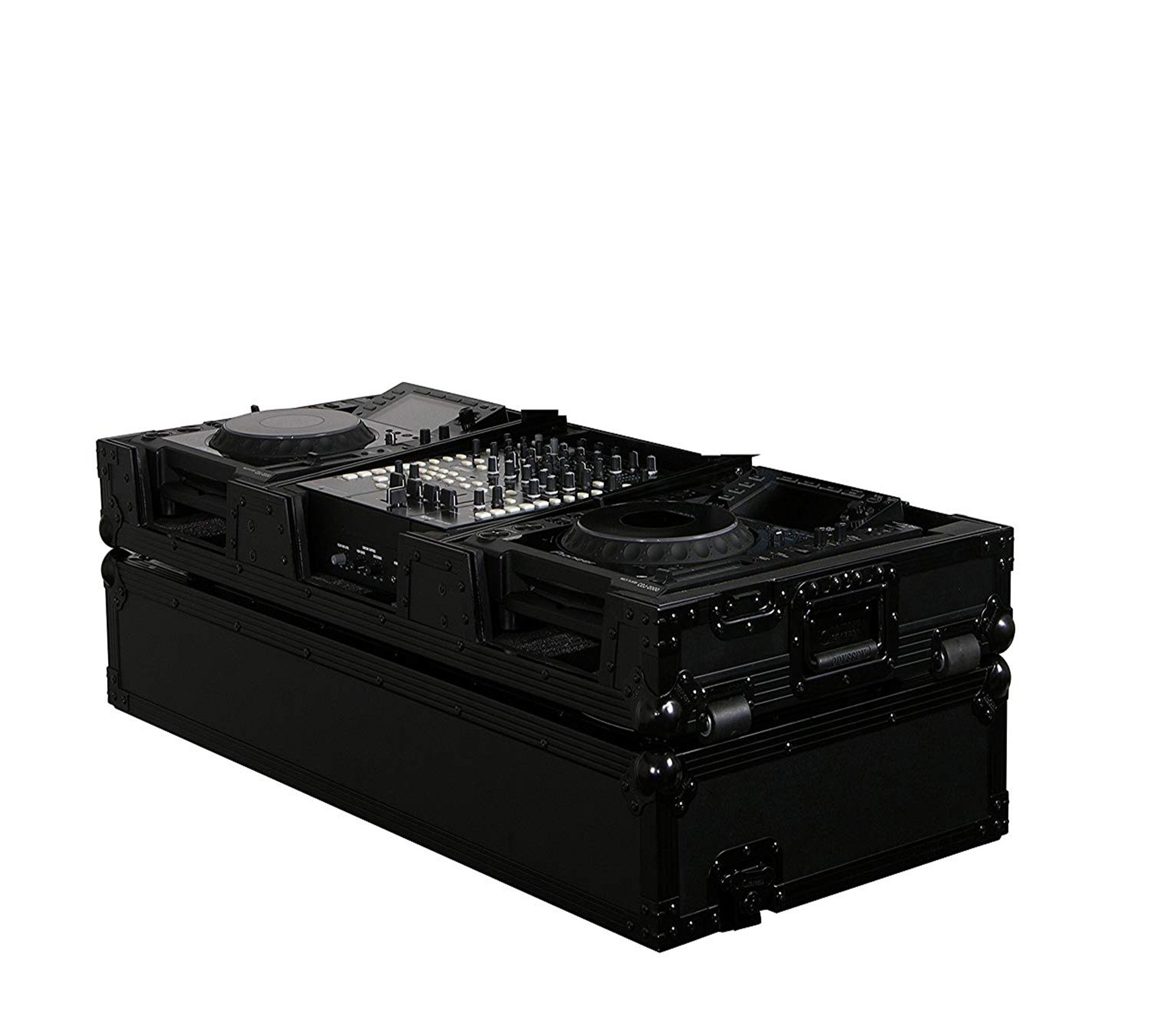 Open Box: Odyssey FZGS12CDJWBL 12" Format DJ Mixer and Two Large Format Media Players Coffin Flight Case with Glide Platform - Black - Hollywood DJ