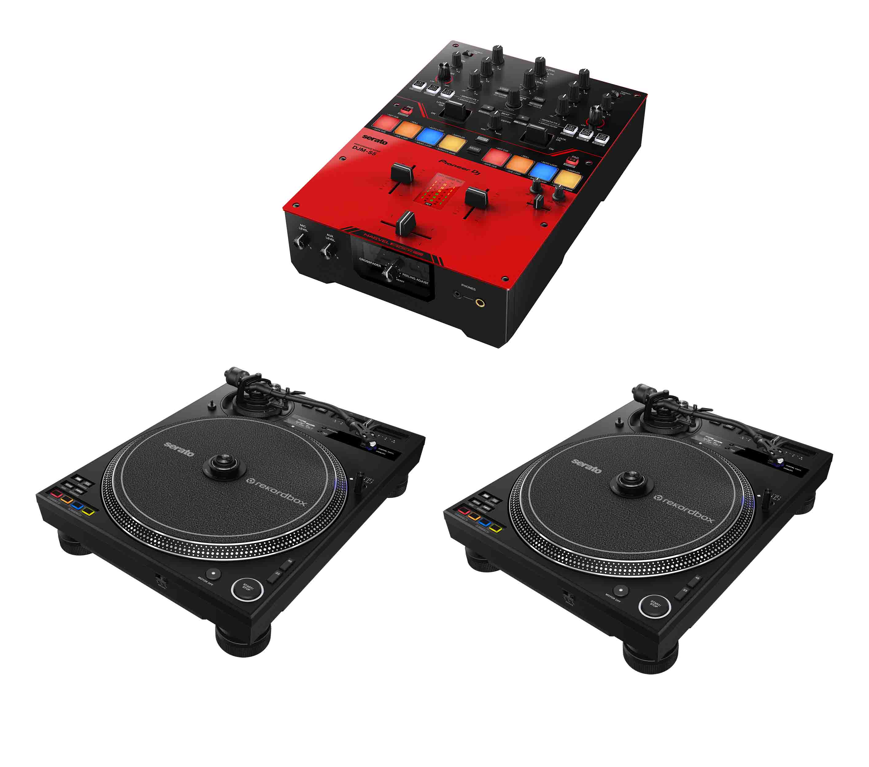 Pioneer DJ PLX-CRSS12 Hybrid Turntable Package with 2-Channel DJ Mixer S5 for Serato DJ Pro by Pioneer DJ