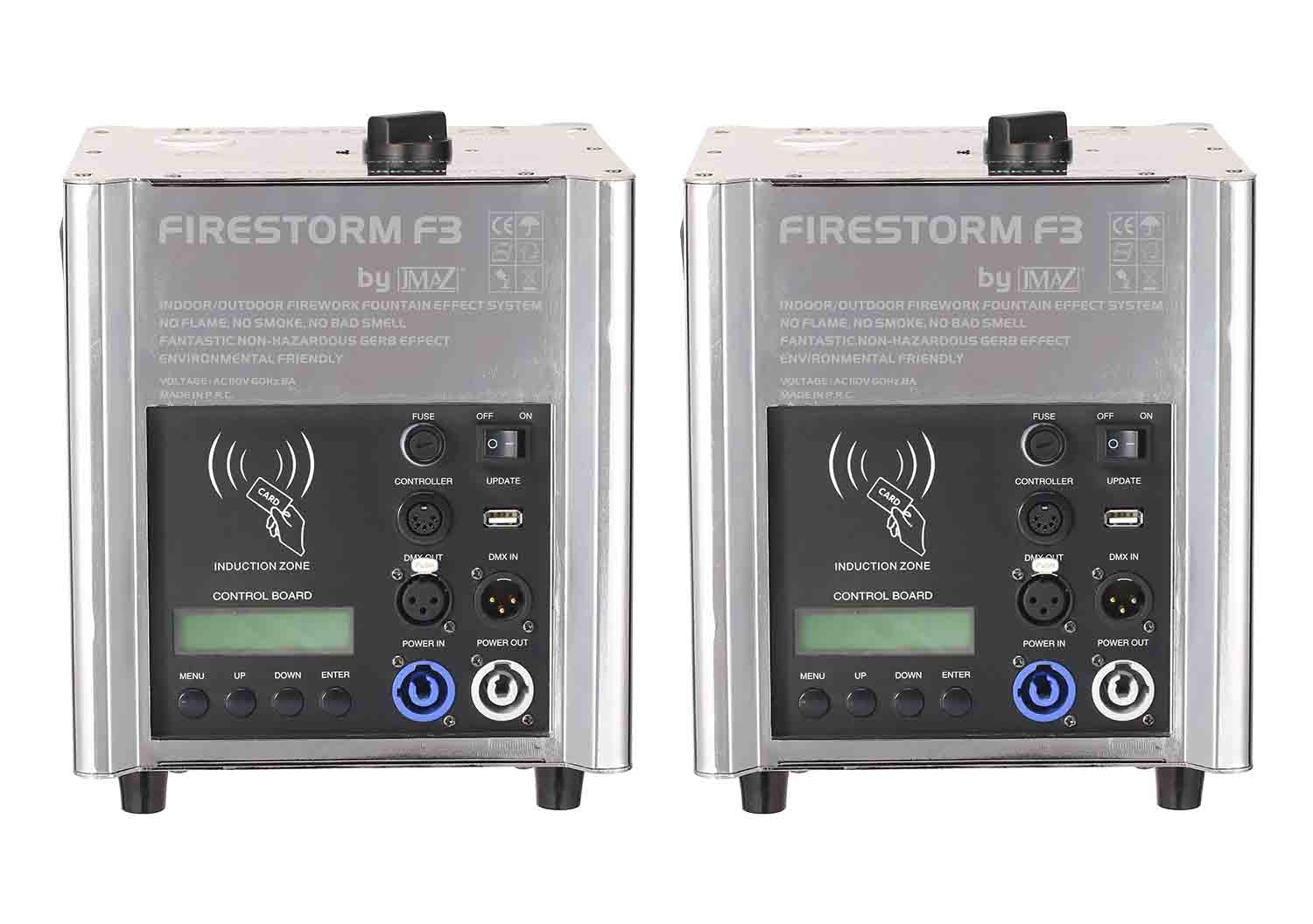 JMAZ JZ4004 Package of 2pcs Firestorm F3 (Chrome), 2pcs Cold Spark Granule (7.5oz) and 1 Road Case (fits 4 Units) - Hollywood DJ