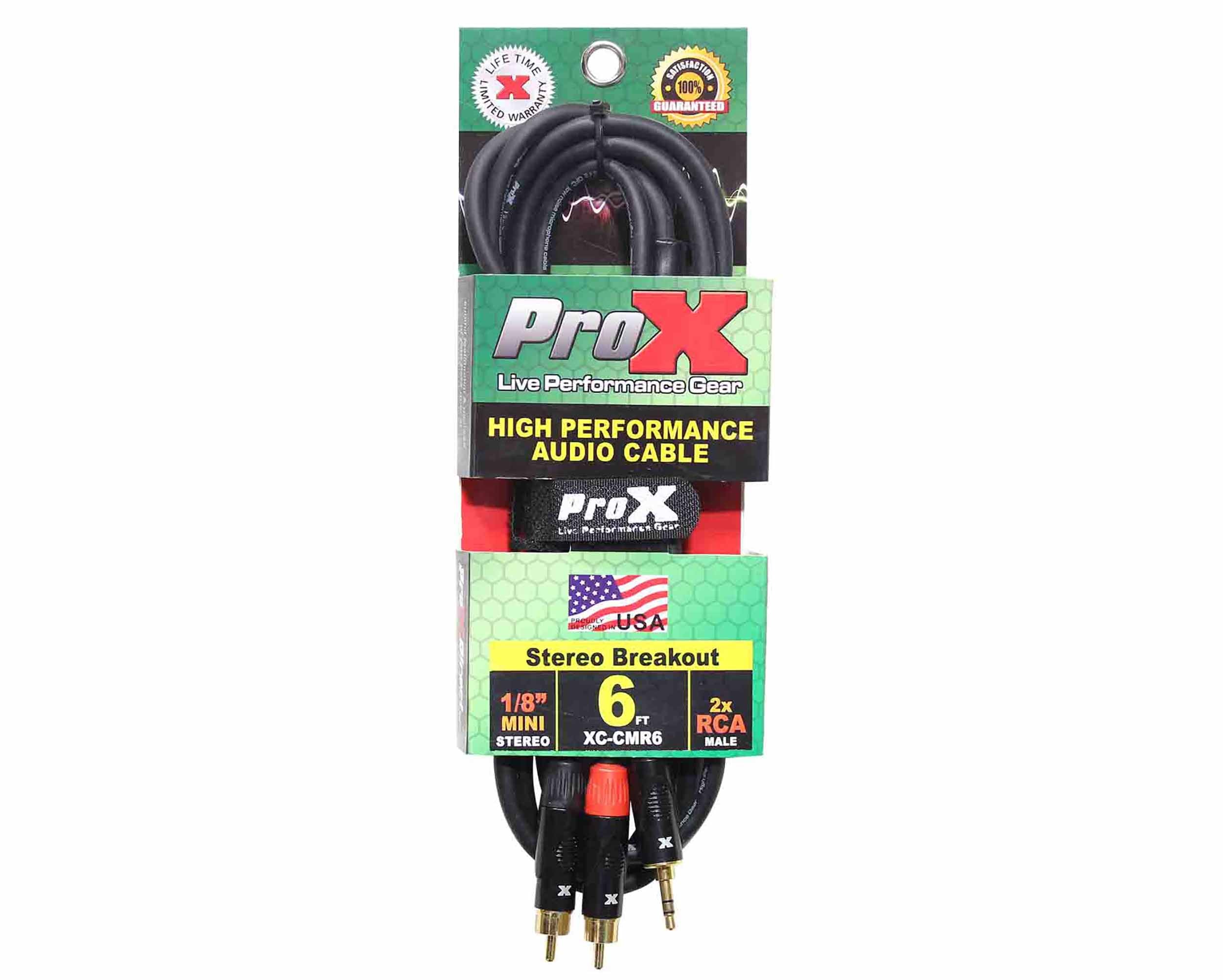 Prox XC-CMR6 Unbalanced 1/8" Mini TRS-M to Dual RCA-M High Performance Audio Cable - 6 Feet by ProX Cases