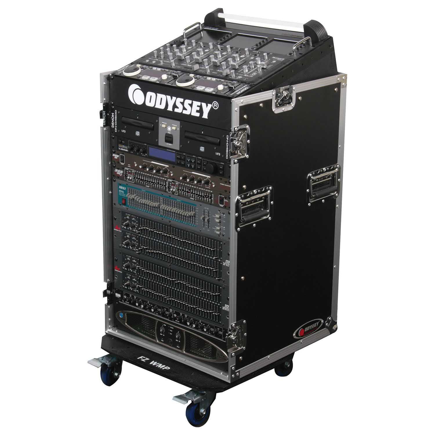 Odyssey FZ1016W 10U Top Slanted 16U Vertical Pro Combo Rack with Wheels - Hollywood DJ